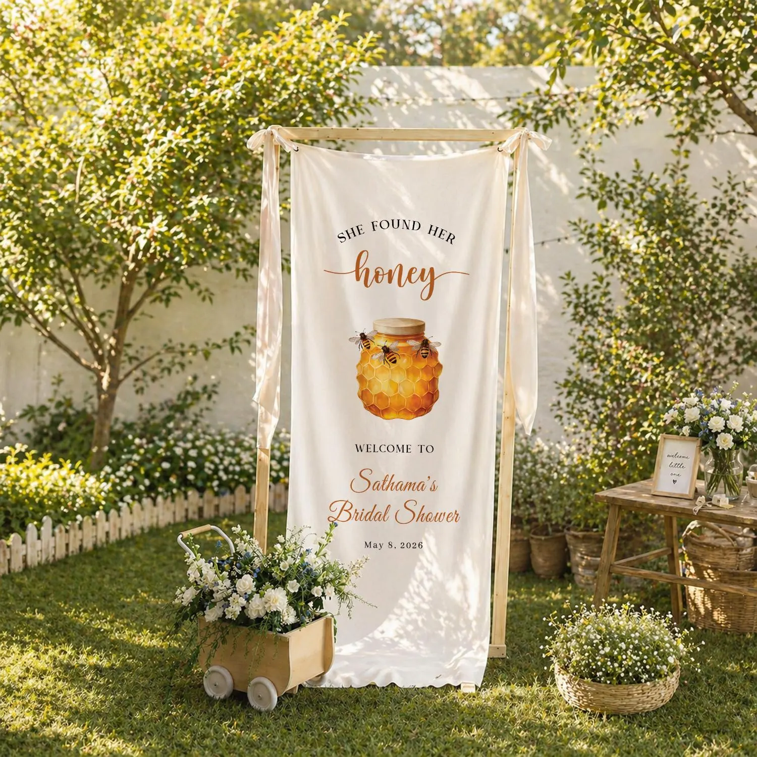 She Found Her Honey Bridal Shower Banner, Bee Theme Bridal Shower Welcome Sign, Personalized Bridal Shower Backdrop - image 5