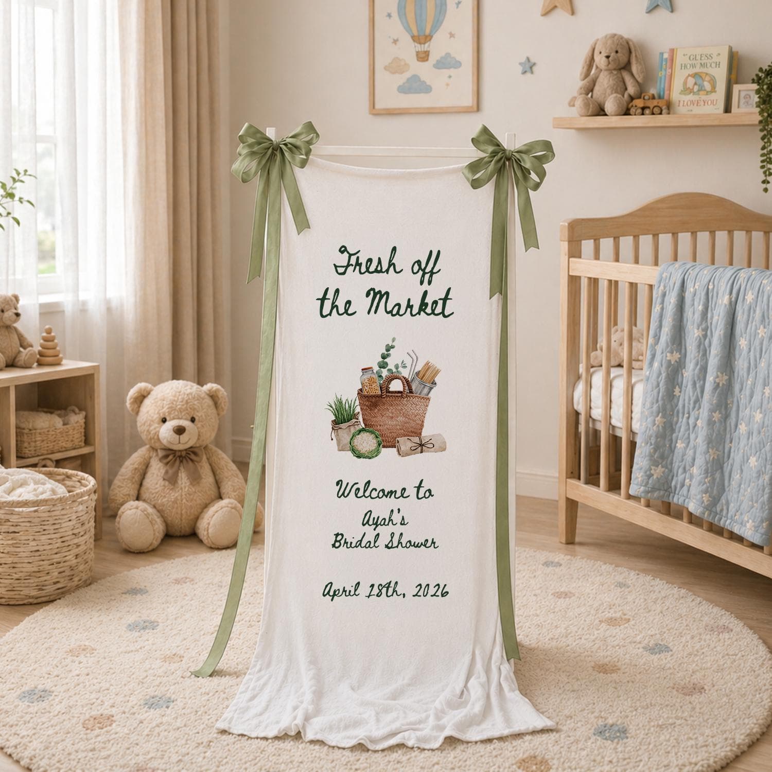 Fresh Off the Market Bridal Shower Banner, Farmers Market Theme Welcome Sign, Personalized Bridal Shower Backdrop Decor - image 3