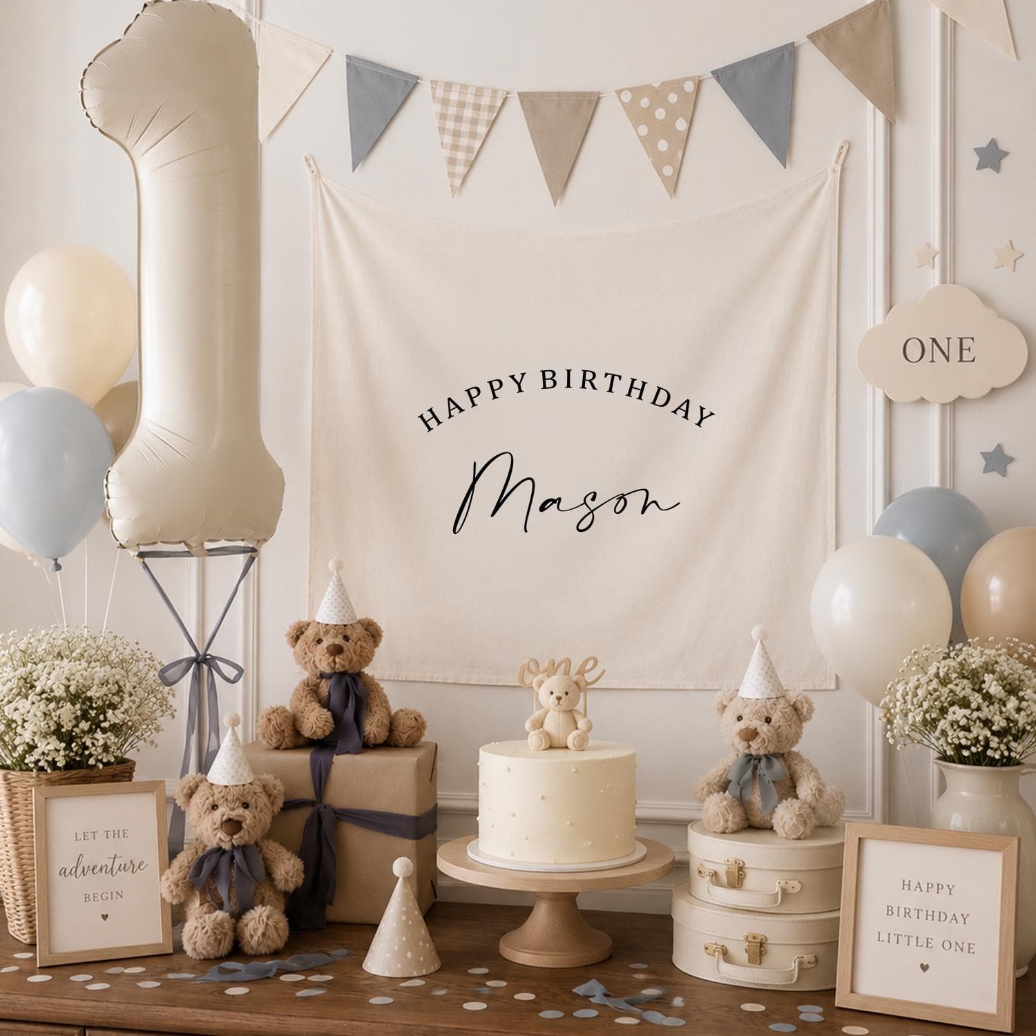 Personalized Happy Birthday Tapestry Banner, Custom Name Fabric Wall Hanging, Minimalist Birthday Party Decor - image 3
