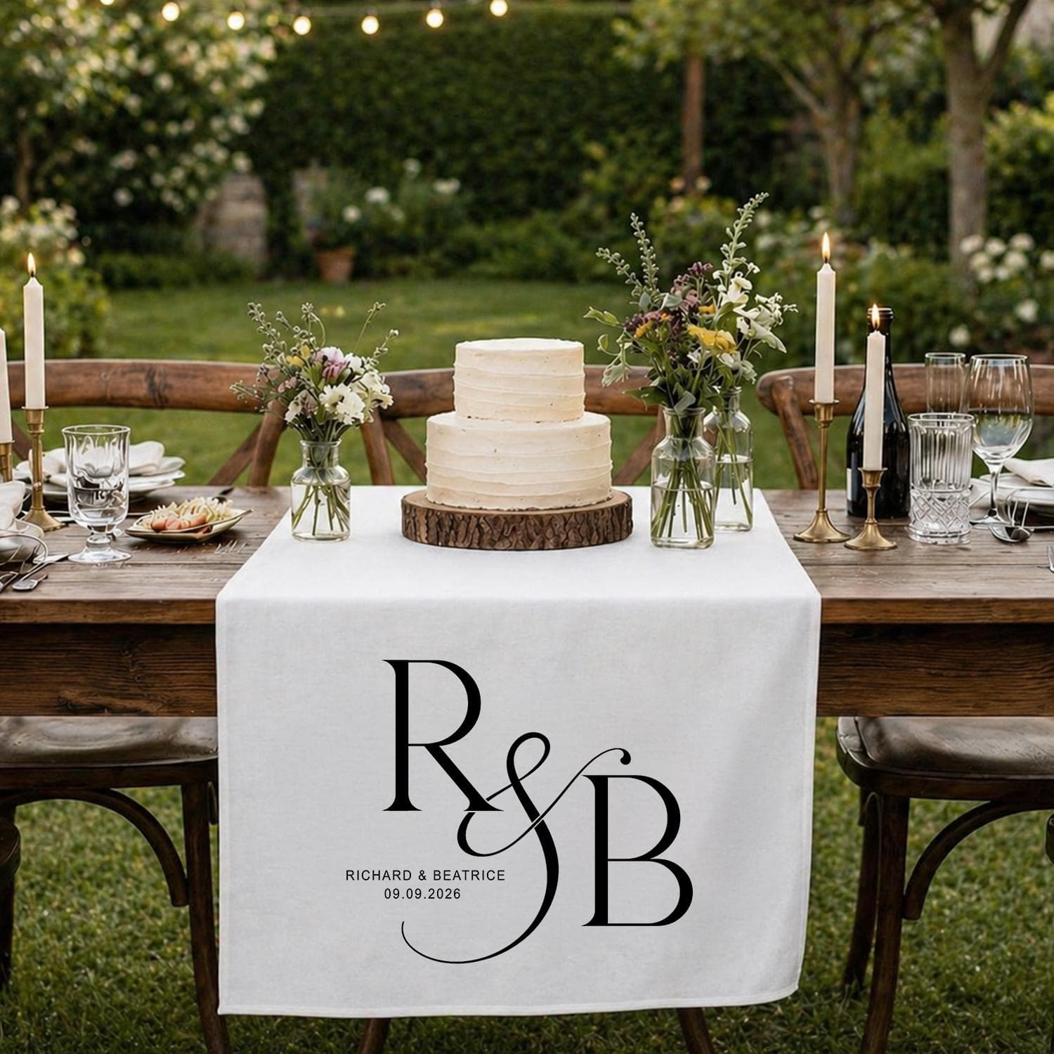 Personalized Wedding Table Runner, Custom Monogram Tapestry, Rustic Outdoor Reception Decor, Elegant Couple Name Linen