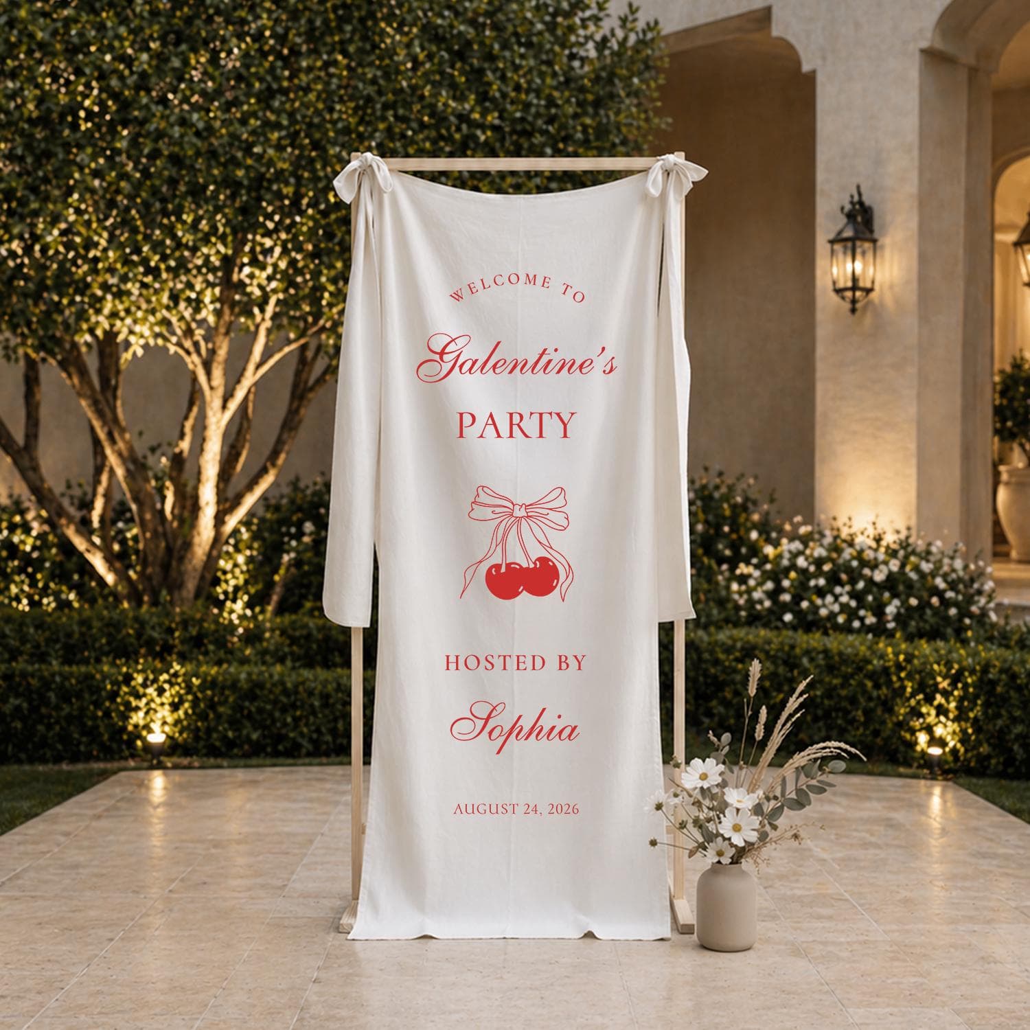 Custom Galentine’s Party Welcome Banner, Personalized Girls Party Fabric Sign, Cherry Theme Event Backdrop Decor - image 3