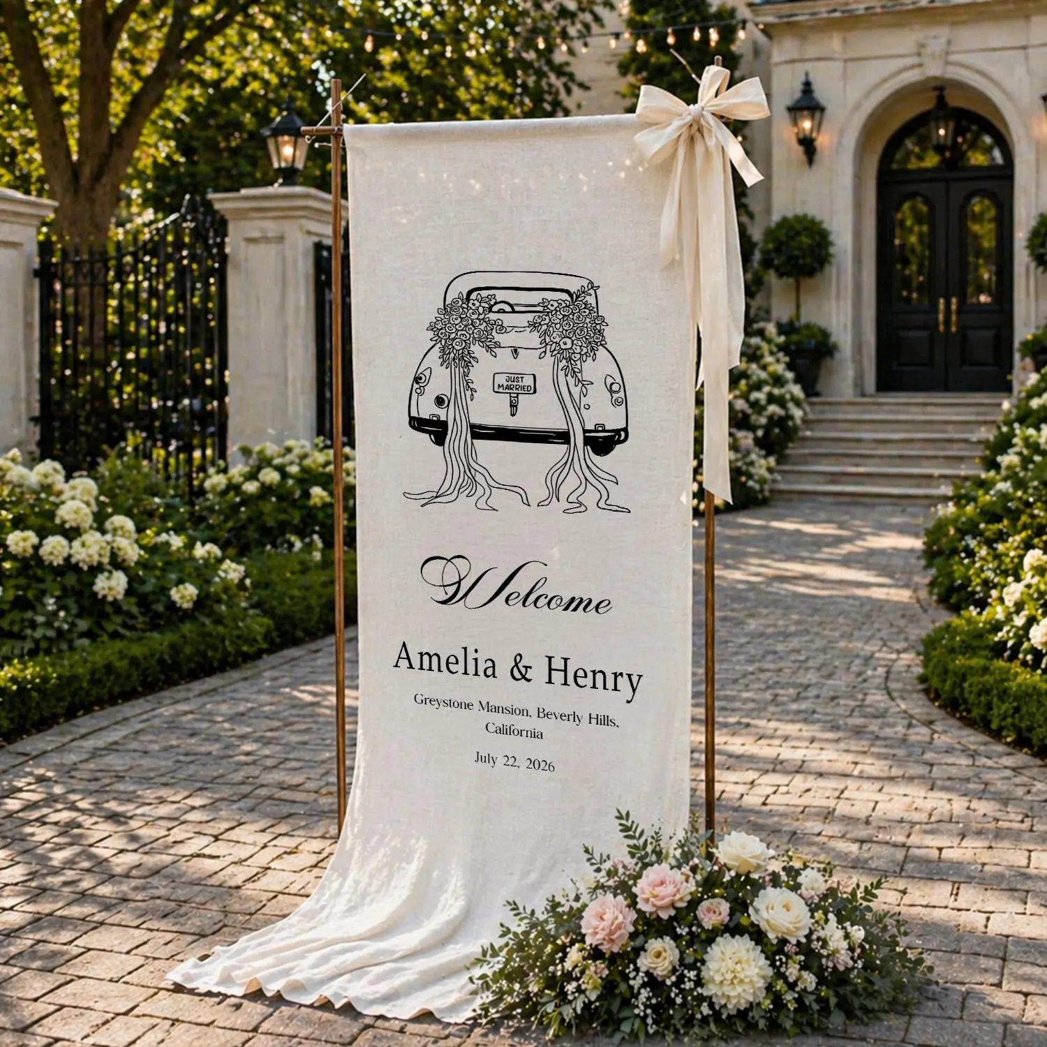 Personalized Wedding Welcome Banner, Custom Bridal Shower Sign, Couple Names Date Venue Linen Hanging Decor - image 4