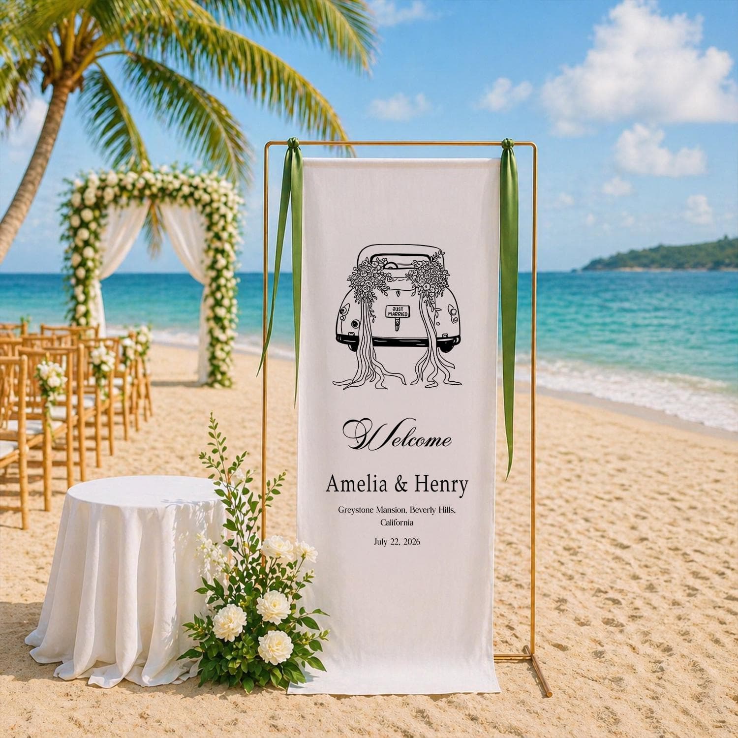 Personalized Wedding Welcome Banner, Custom Bridal Shower Sign, Couple Names Date Venue Linen Hanging Decor - image 3
