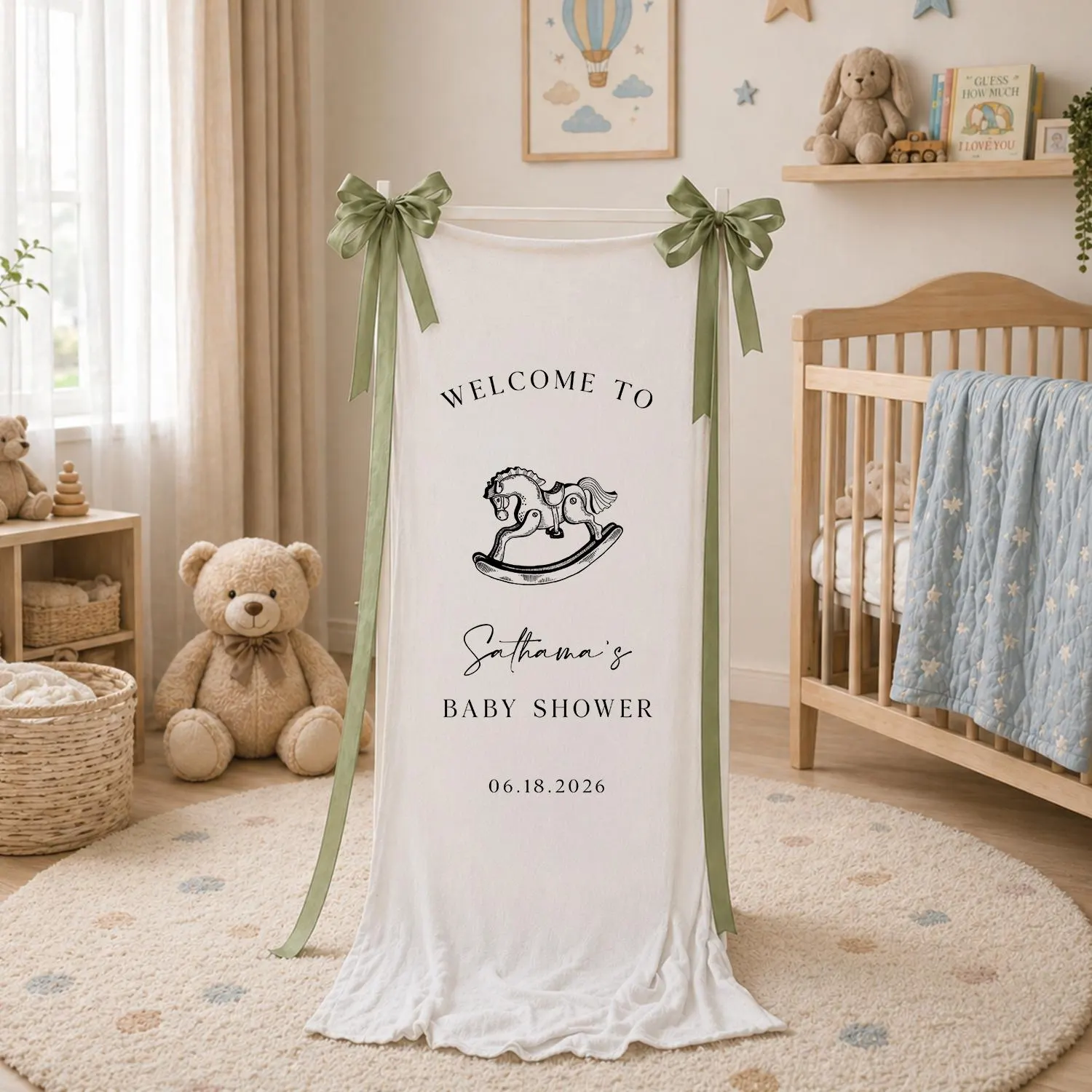 Personalized Rocking Horse Baby Shower Banner, Custom Nursery Theme Welcome Sign, Baby Shower Backdrop Decor - image 4