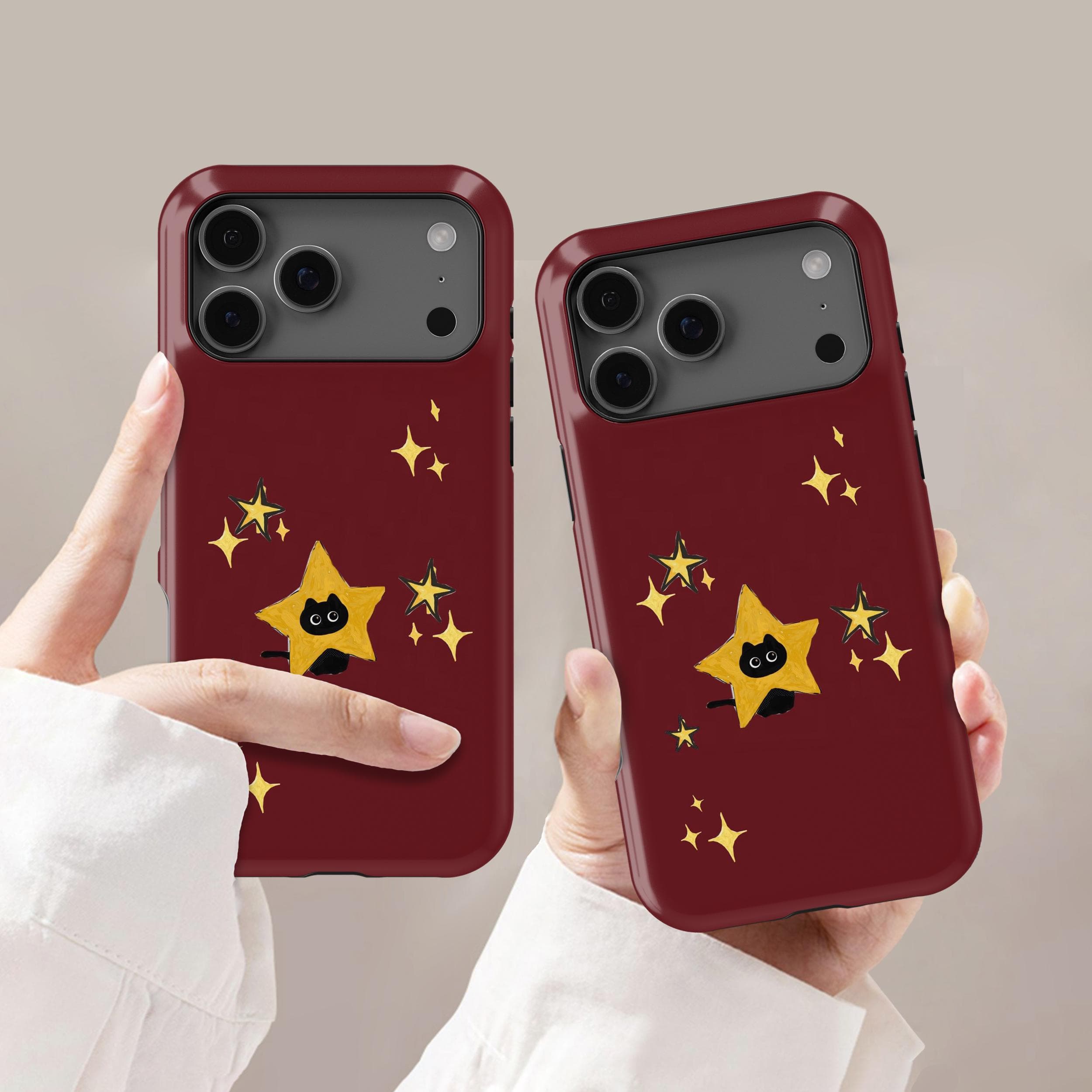 Black Cat Star Phone Case: Red Magic Design Cover for iPhone 17 16 15 14 13 12 11 + MagSafe, Samsung S26 S25, Google Pixel 10 Pro