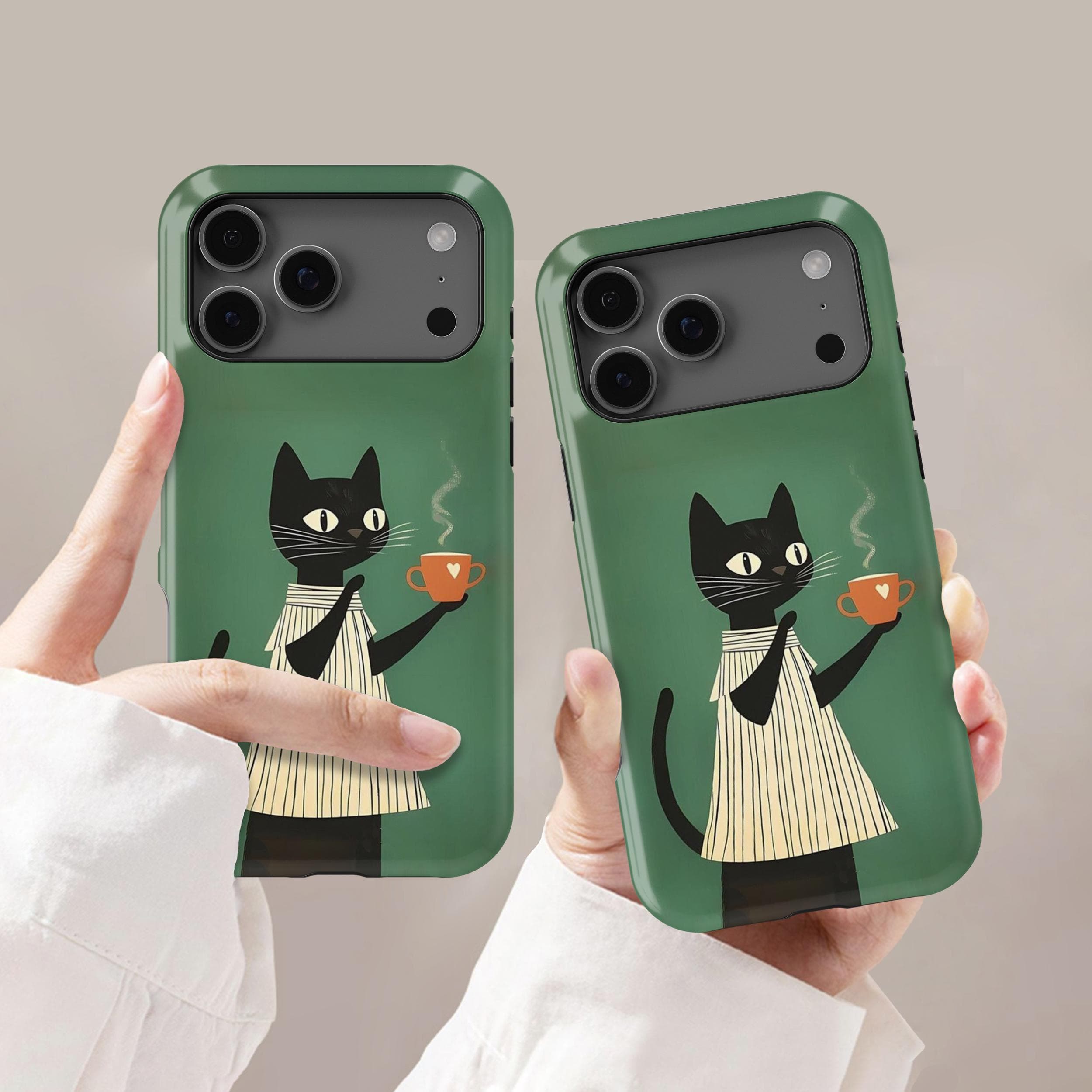 Kawaii Coffee Cat Phone Case: Cat Lover Design Cover for iPhone 17 16 15 14 13 12 11 + MagSafe, Samsung S26 S25, Google Pixel 10 9 8 Pro