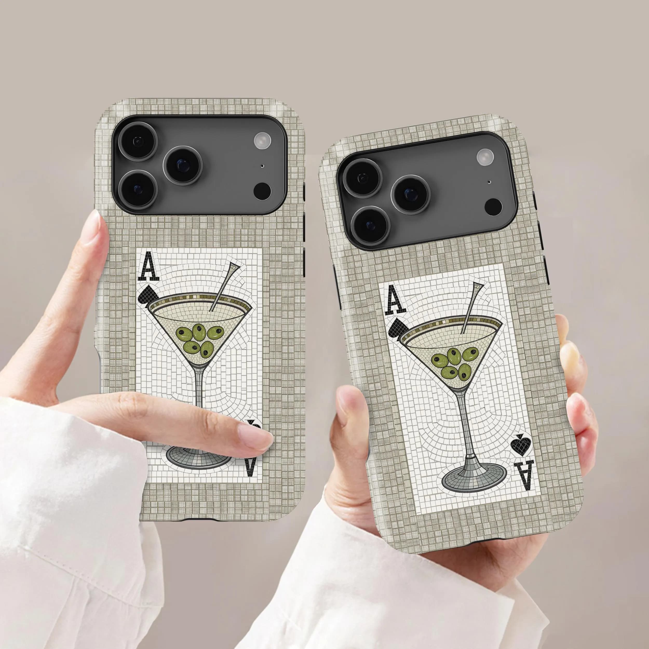 Martini Glass Phone Case: Ace of Spades Design Cover for iPhone 17 16 15 14 13 12 11 + MagSafe, Samsung S26 S25 Ultra, Google Pixel 10 9 Pro