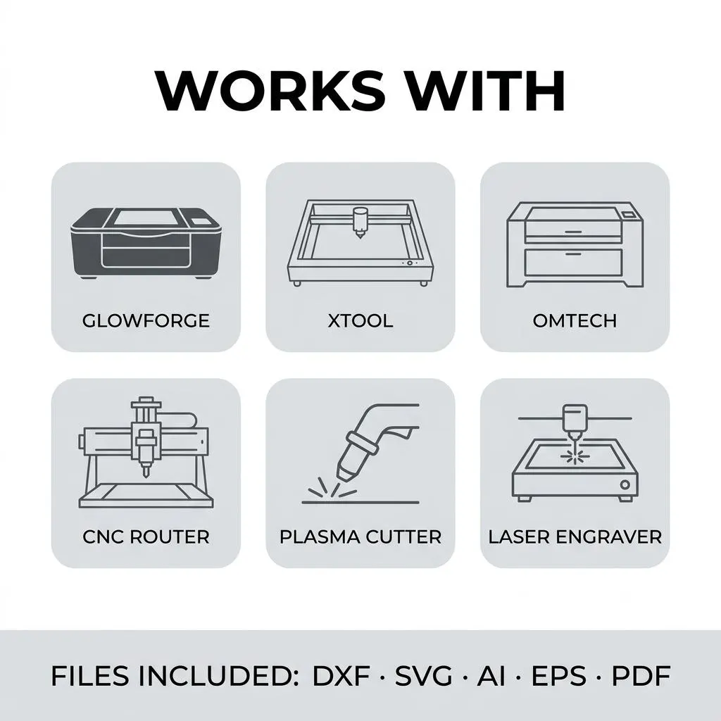 Works with Glowforge xTool Omtech CNC router plasma cutter laser engraver DXF SVG AI EPS PDF