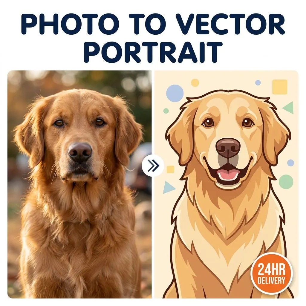 Custom Pet Portrait From Photo, Vector Cartoon Style Dog Cat Portrait, Digital Pet Memorial Gift, Personalized Art for Printing & Engraving - image 2