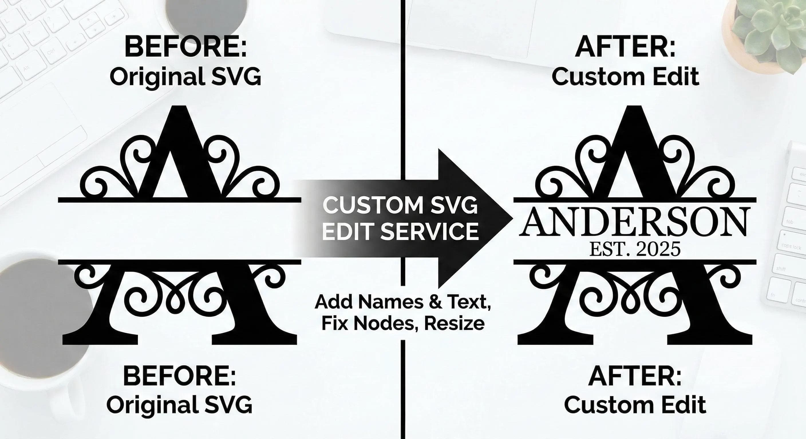 Custom SVG monogram edit service personalization name and year added Anderson 2025