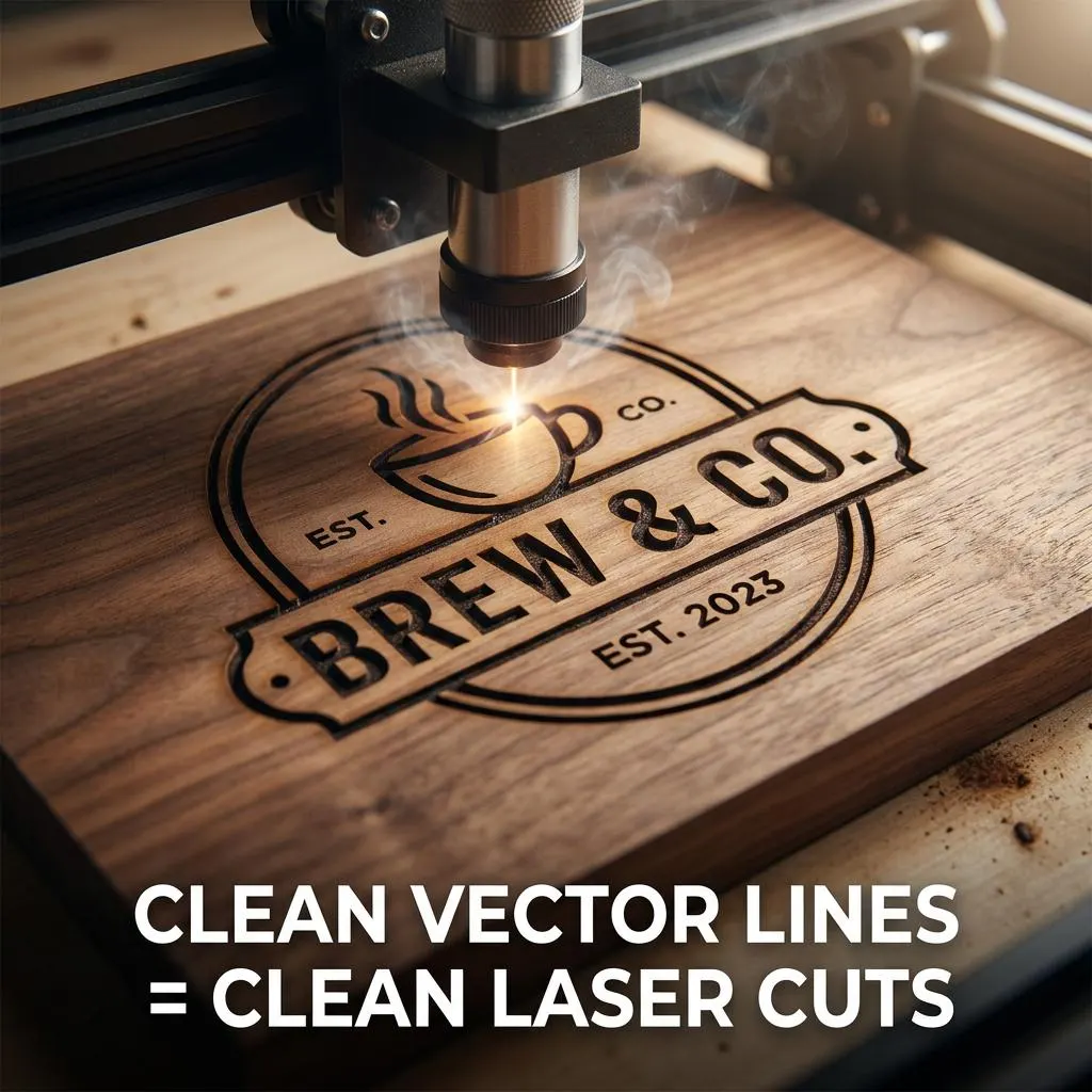Logo laser engraved into wood Brew Co coffee clean vector lines for laser cutting