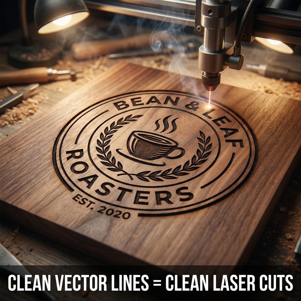 Logo laser engraved into wood Brew Co coffee clean vector lines for laser cutting