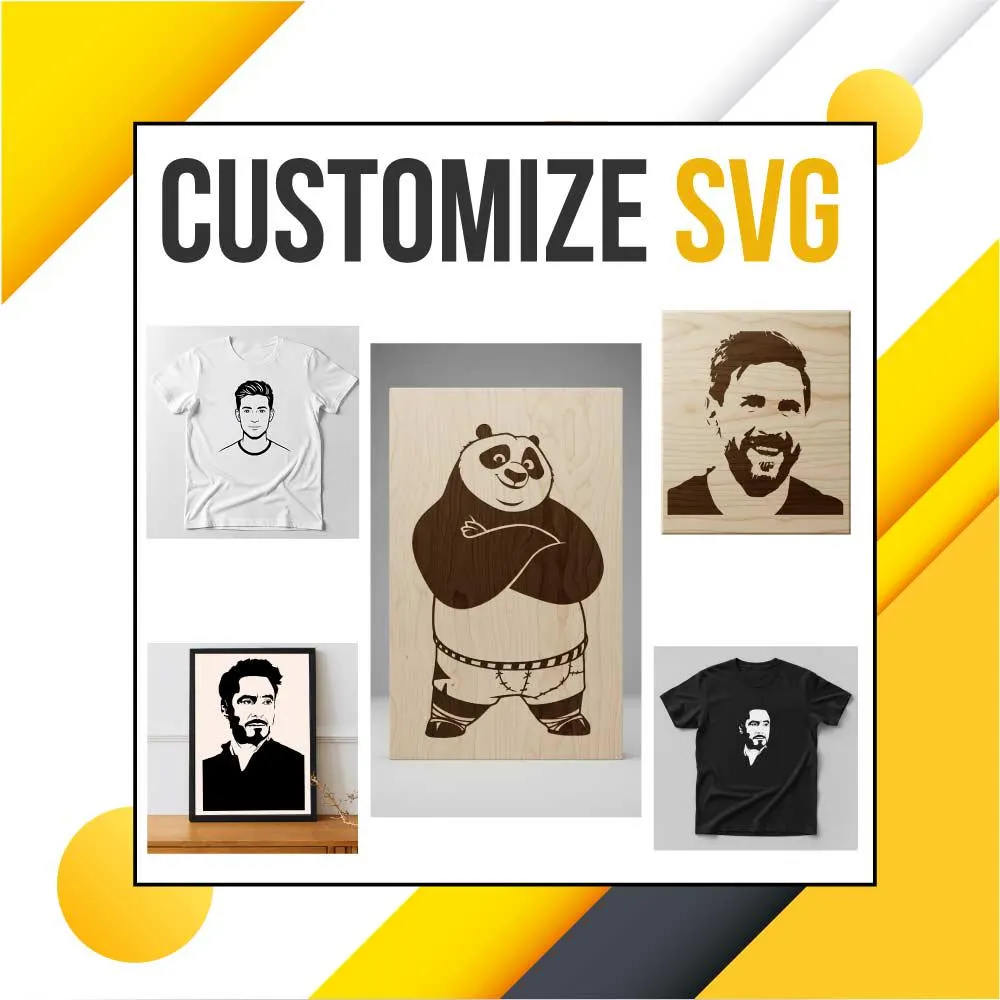 Custom SVG vector service Cricut file conversion examples t-shirt wood carving portrait