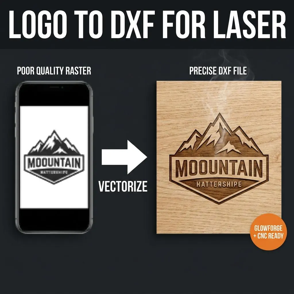 Logo to DXF laser file conversion service vectorize mountain logo for Glowforge CNC ready