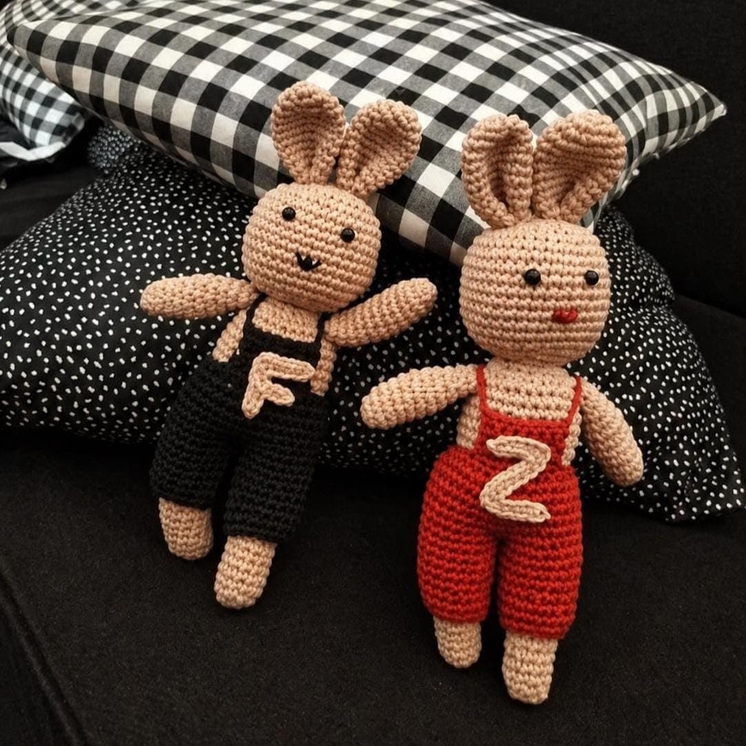 Handmade Crochet Bunny Couple Dolls – Amigurumi Plush Toy Set with Outfits - image 5