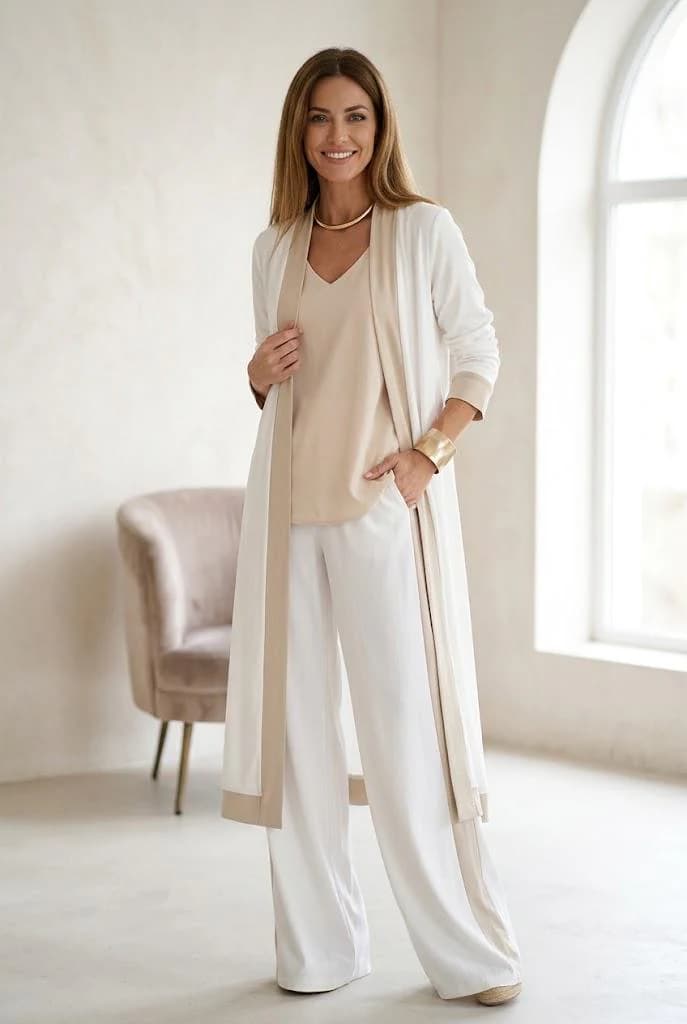 Women 3 Piece Outfit V Neck Top Pants Long Jacket Set Elegant Office Lady Spring Autumn Casual Matching Set Stylish Streetwear Workwear