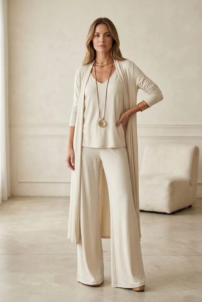 Women 3 Piece Outfit V Neck Top Pants Long Jacket Set Elegant Office Lady Spring Autumn Casual Matching Set Stylish Streetwear Workwear - image 4