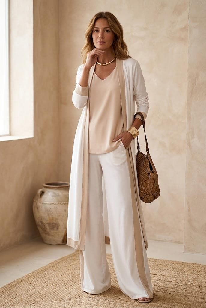 Women 3 Piece Outfit V Neck Top Pants Long Jacket Set Elegant Office Lady Spring Autumn Casual Matching Set Stylish Streetwear Workwear - image 3