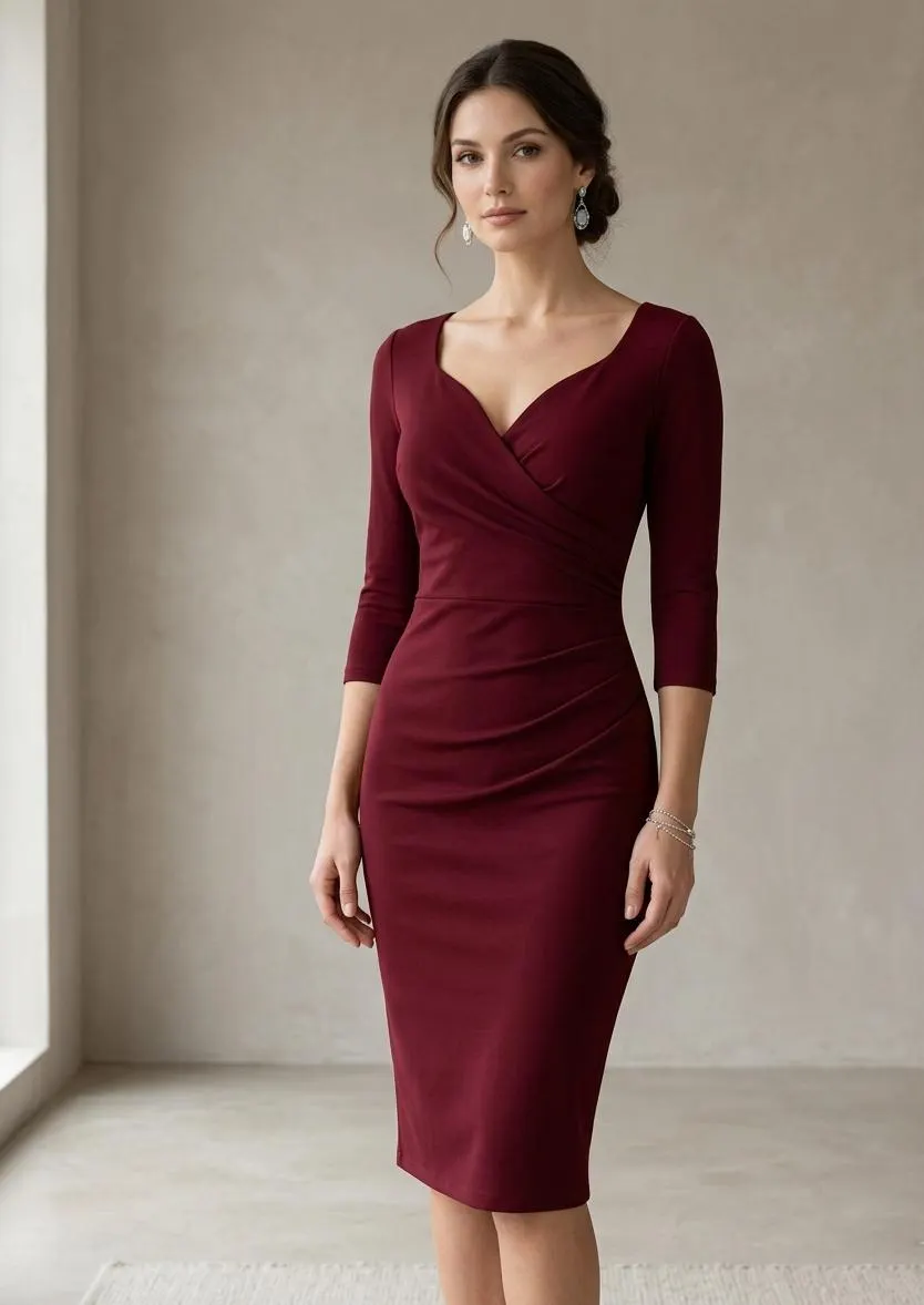 Vintage Inspired Bodycon Cocktail Dress | Ruched Deep V Neck Outfit