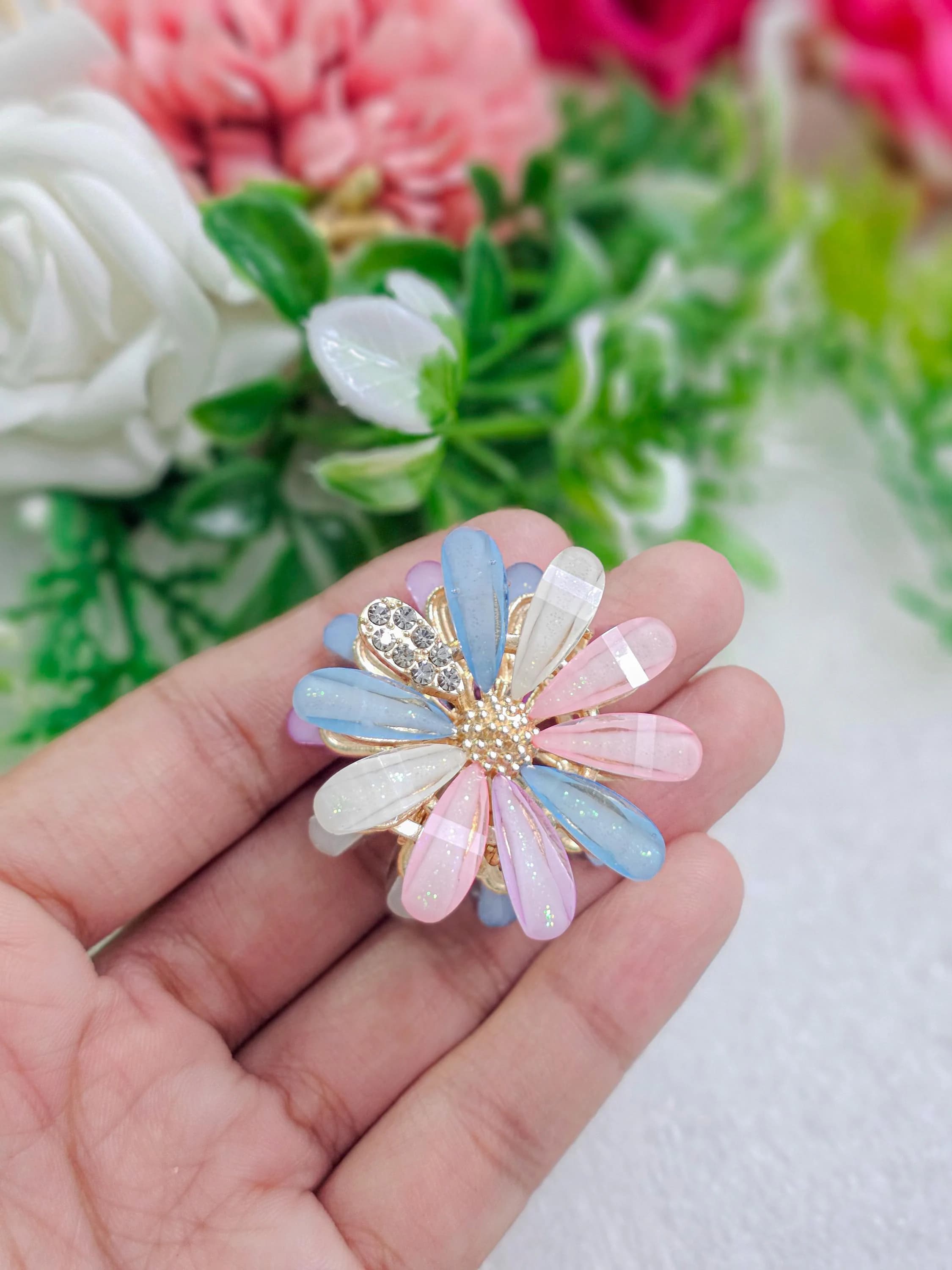 Elegant Rhinestone Flower Hair Clips | Professionally Made Acrylic Daisy Claw Clip | Crystal Mini Jaw Clip for Women & Girls, Gift For Her - image 3