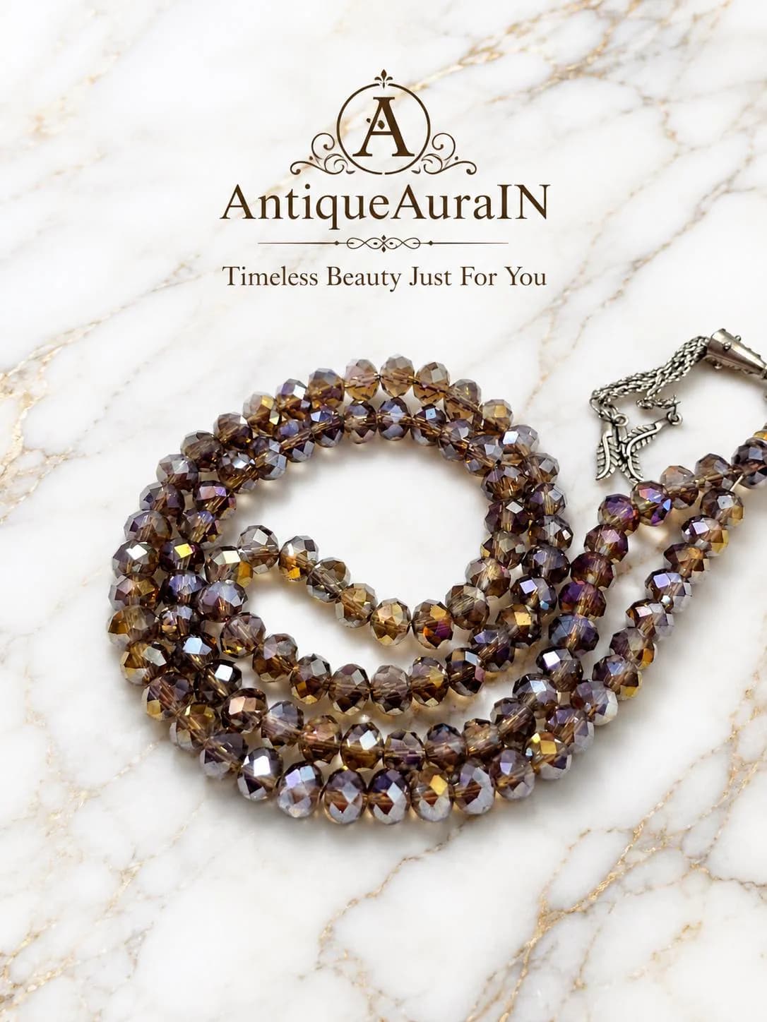 Luxury Crystal Tasbih 99 Beads | Shimmering Brown Misbaha | Islamic Prayer Beads, Subha Worry Beads, Eid Ramadan Gift for Him Her, Tasbeeh