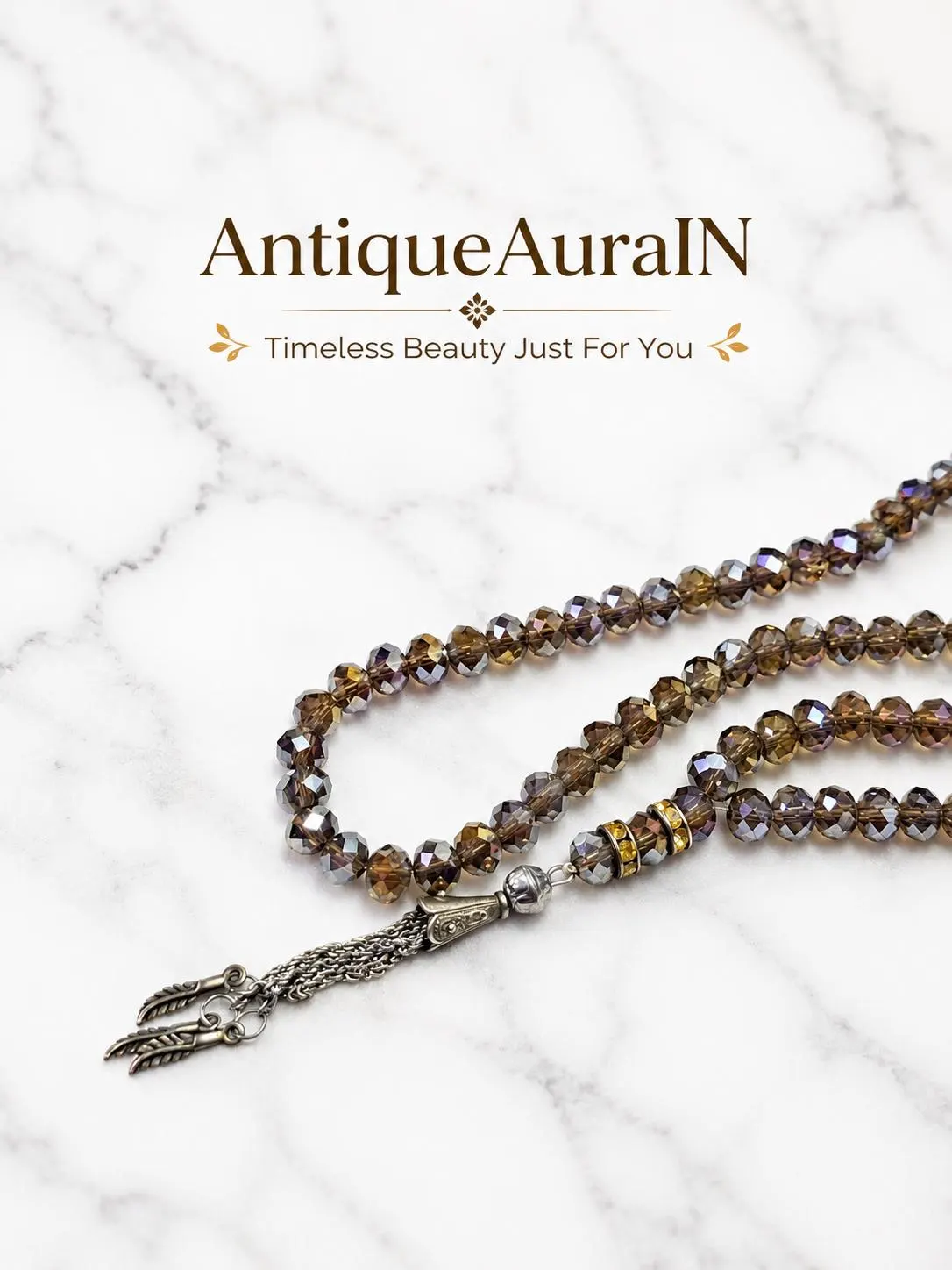 Luxury Crystal Tasbih 99 Beads | Shimmering Brown Misbaha | Islamic Prayer Beads, Subha Worry Beads, Eid Ramadan Gift for Him Her, Tasbeeh - image 2