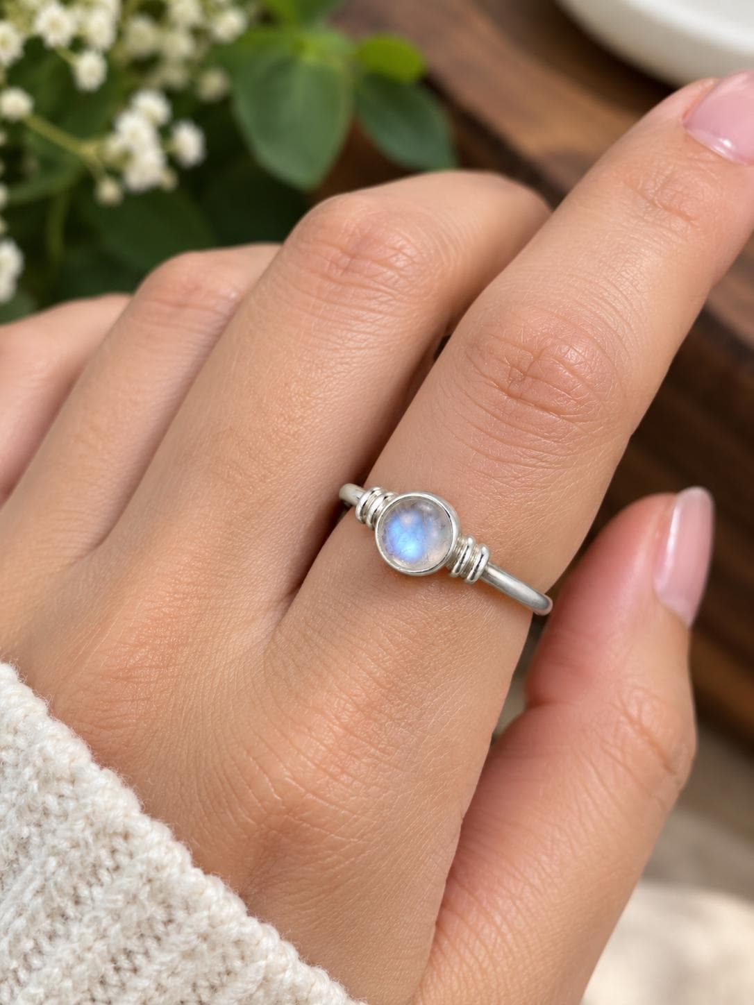 Natural Moonstone Ring 925 Sterling Silver, Handmade Promise Ring, Delicate Moonstone Solitaire Ring, Minimalist Statement Rings Jewelry