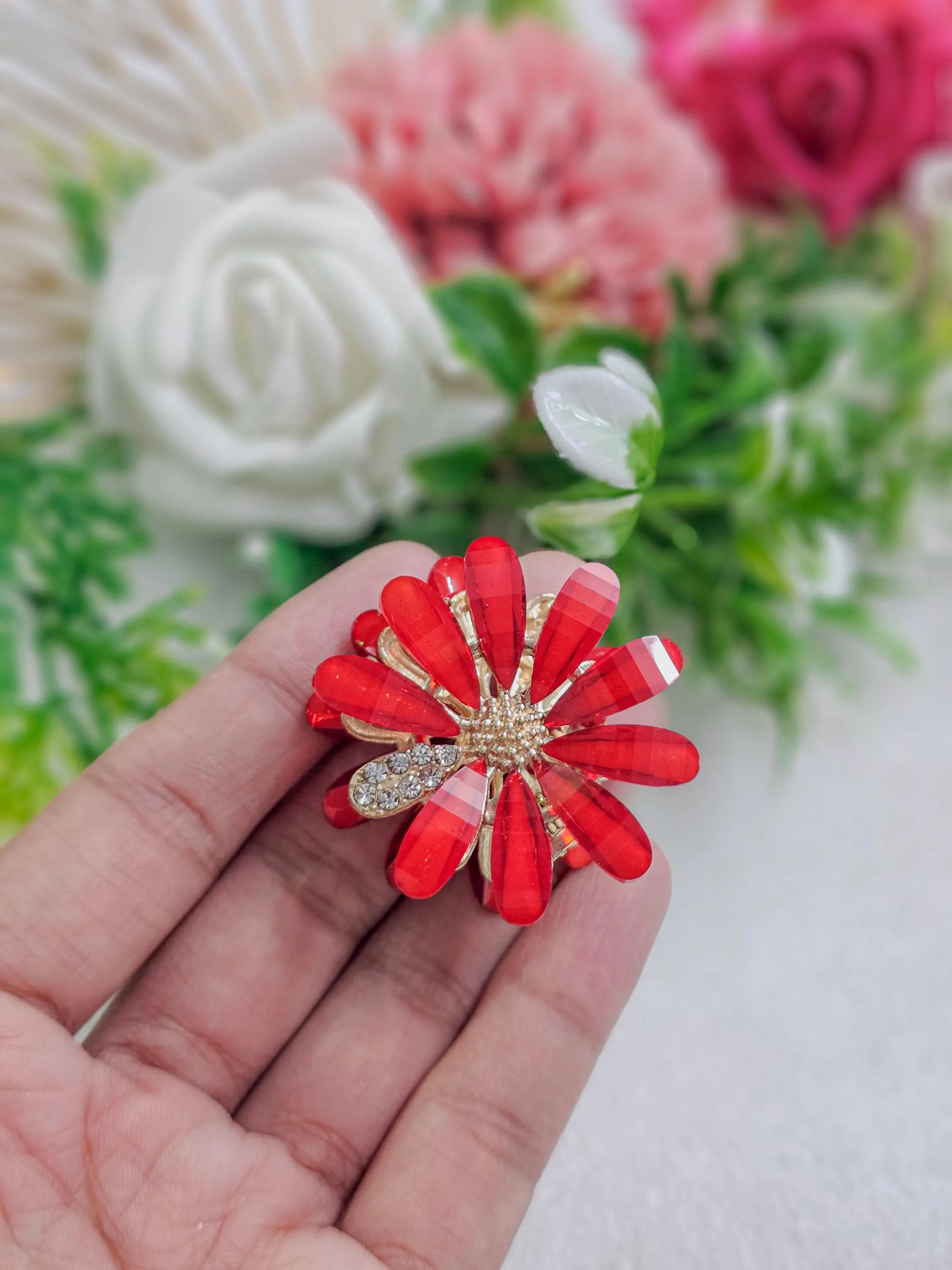 Elegant Rhinestone Flower Hair Clips | Professionally Made Acrylic Daisy Claw Clip | Crystal Mini Jaw Clip for Women & Girls, Gift For Her - image 4