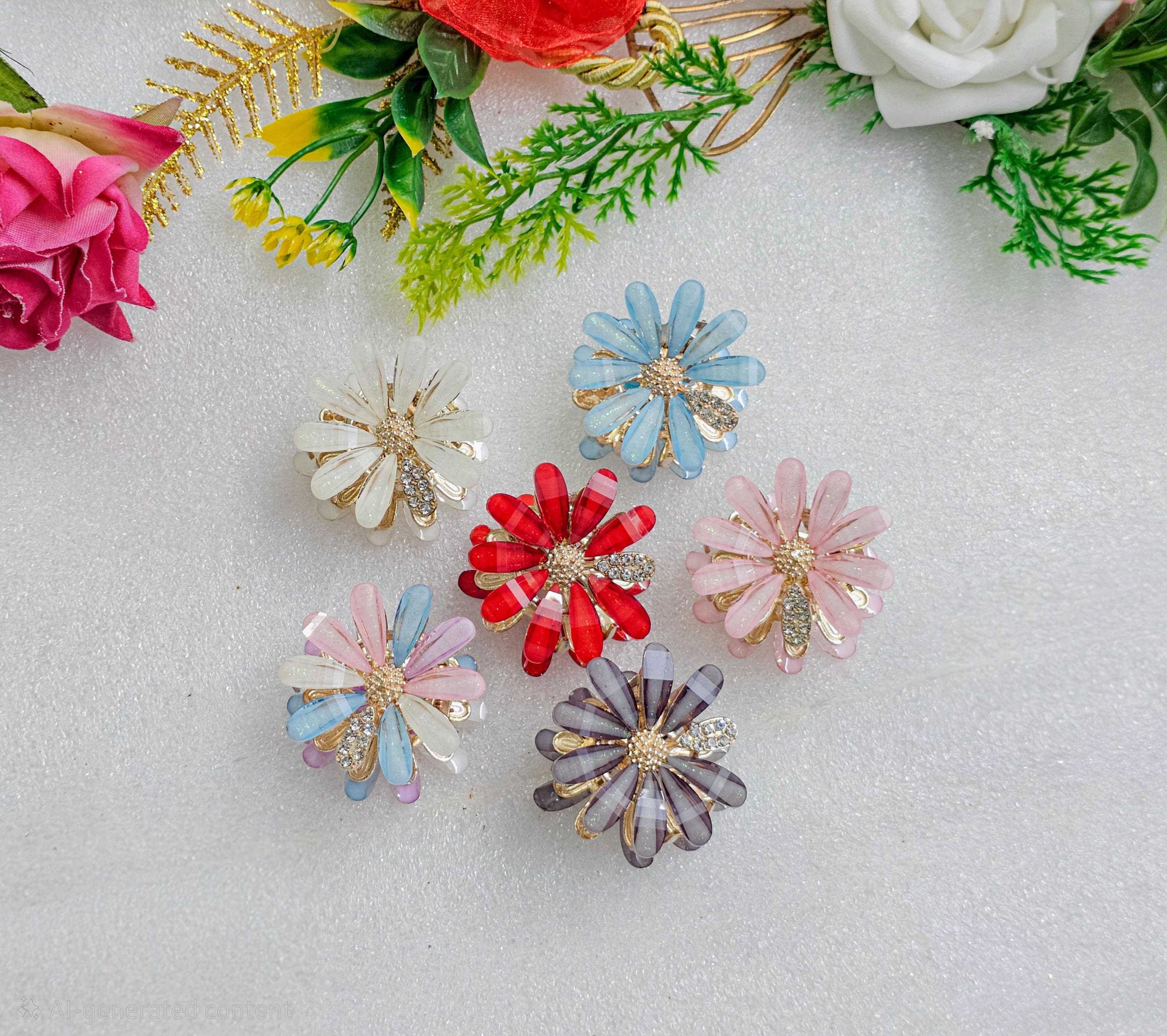 Elegant Rhinestone Flower Hair Clips | Professionally Made Acrylic Daisy Claw Clip | Crystal Mini Jaw Clip for Women & Girls, Gift For Her