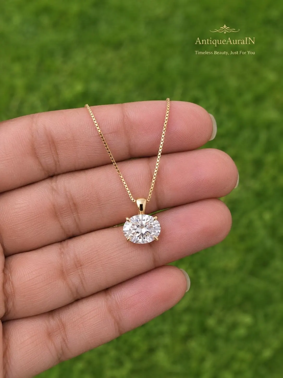 Oval Cut Moissanite Necklace, 4 Prong Solitaire Moissanite Pendant, Gold Minimalist Chain Necklace, Timeless Bridal Jewelry, Gift for wife - image 2
