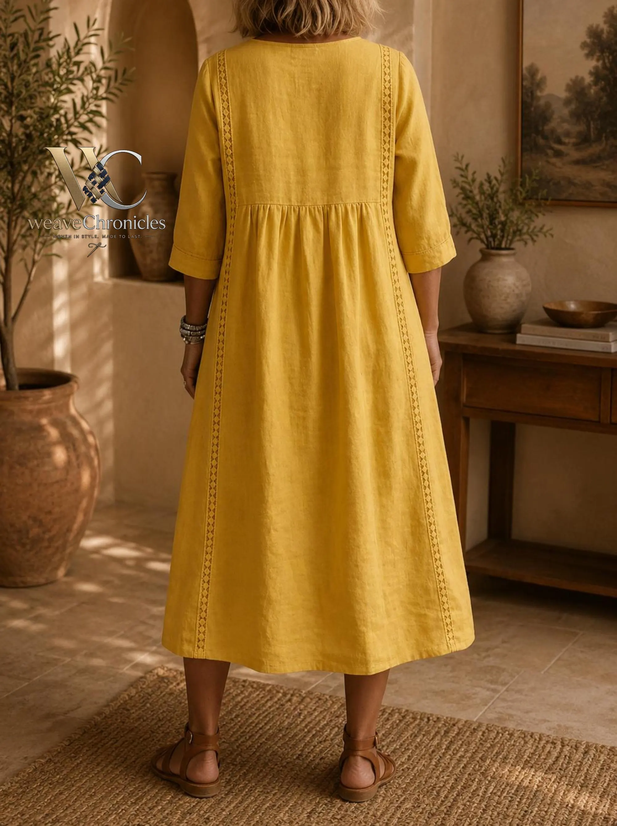 Cotton Linen Midi Dress, Boho, A Line Summer Dress, Loose Fit Cover Up, Cottagecore Outfit - image 2