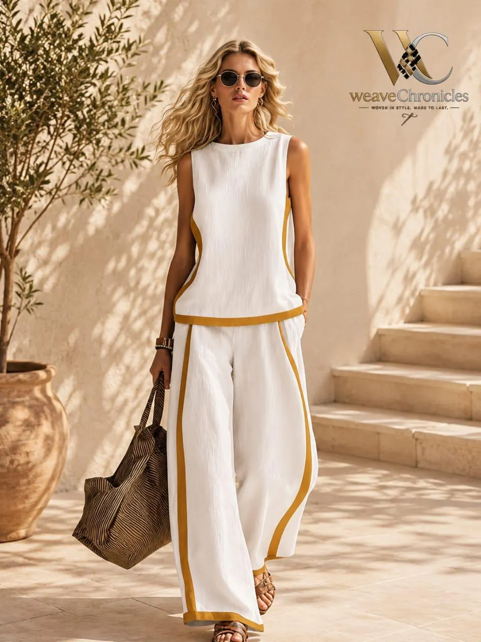 Women's Coord Set, Matching Lounge Set, Tank Top Set, Wide Leg Palazzo Pants, Tunic Set, Resortwear, Coastal Vacation Outfit - image 2