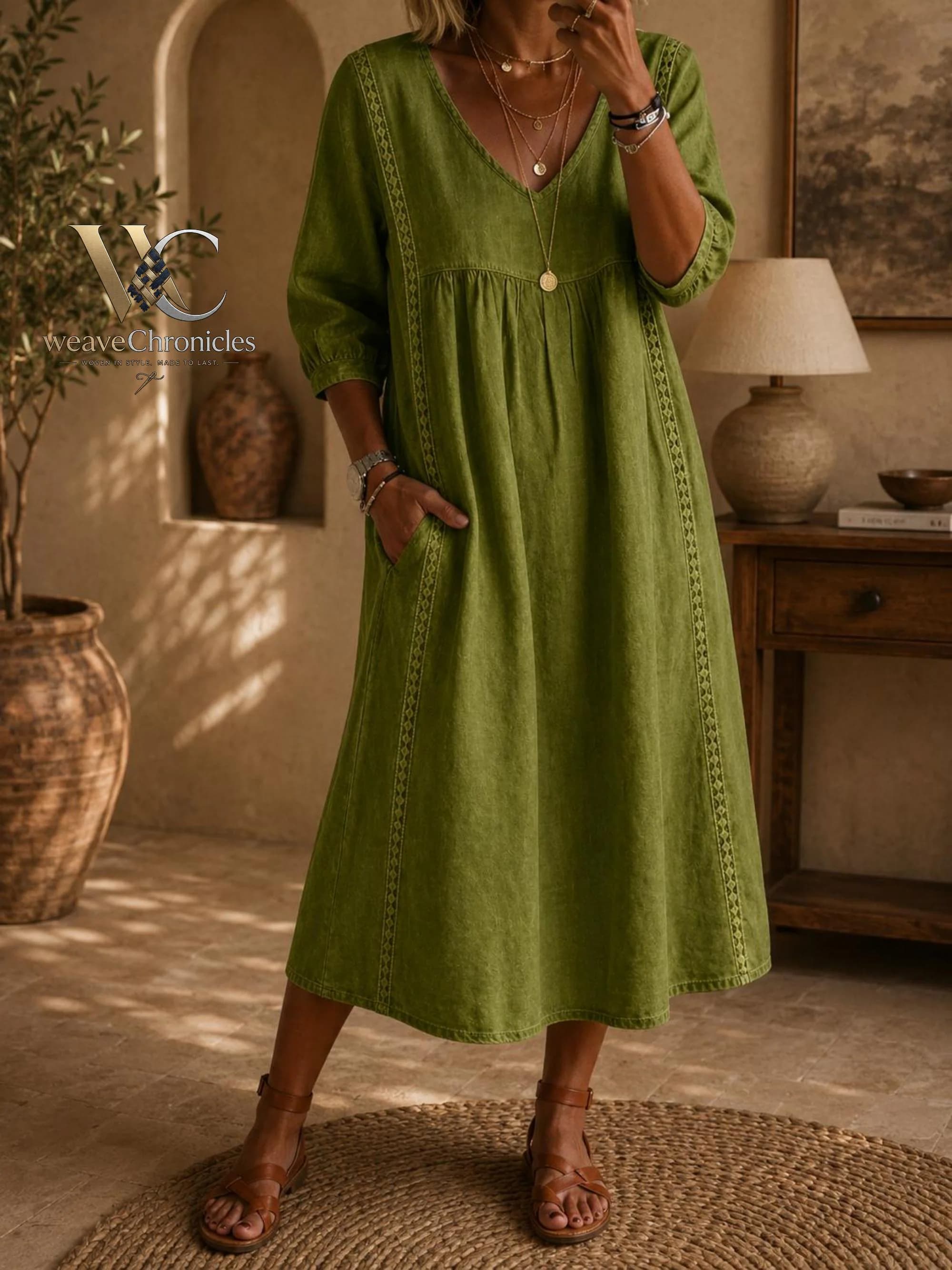 Cotton Linen Midi Dress, Boho, A Line Summer Dress, Loose Fit Cover Up, Cottagecore Outfit - image 4