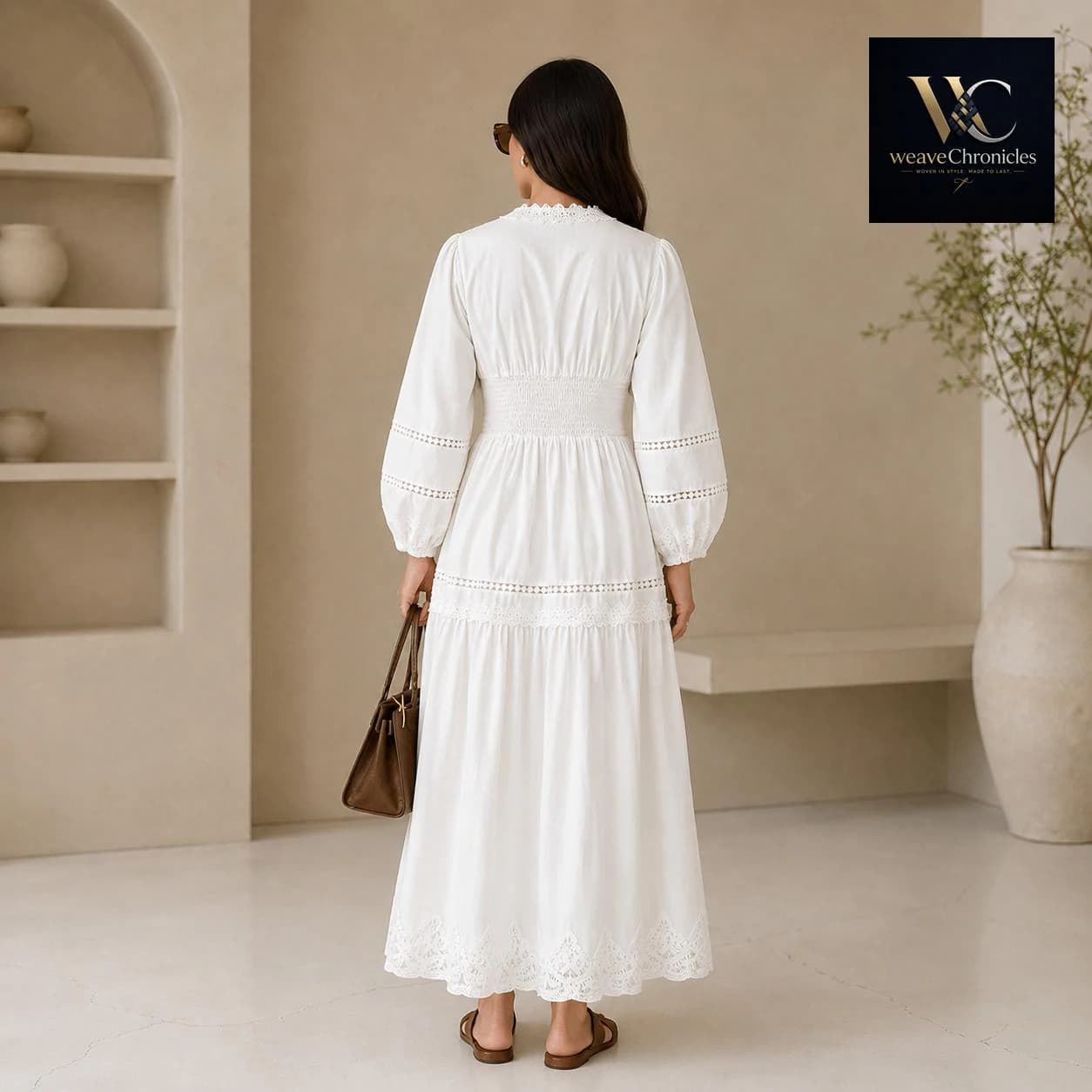 V Neck Lace Maxi Top, Long Sleeve Hollow Out Maxi Blouse, Women's Casual Polyester Dress - image 3