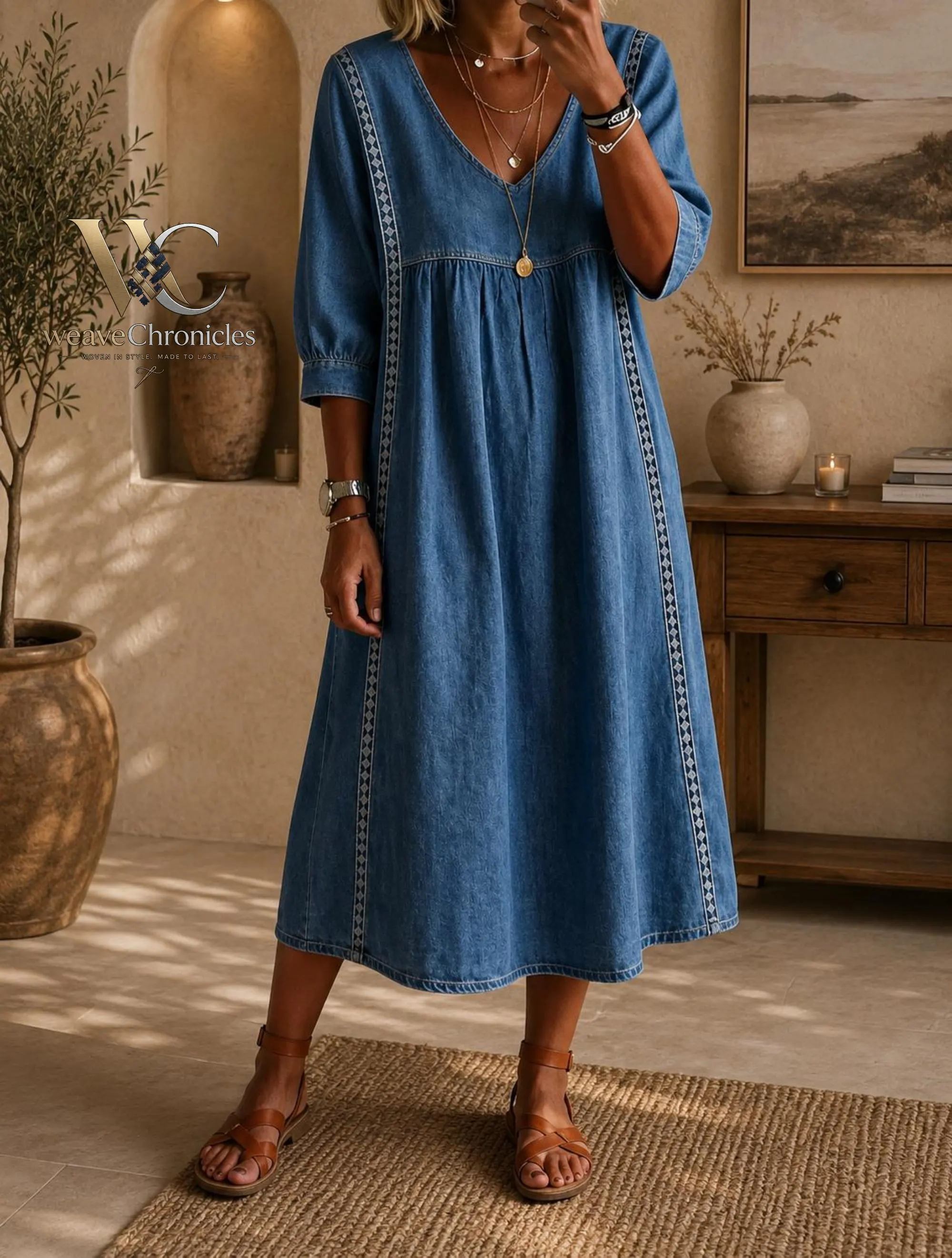 Cotton Linen Midi Dress, Boho, A Line Summer Dress, Loose Fit Cover Up, Cottagecore Outfit - image 5
