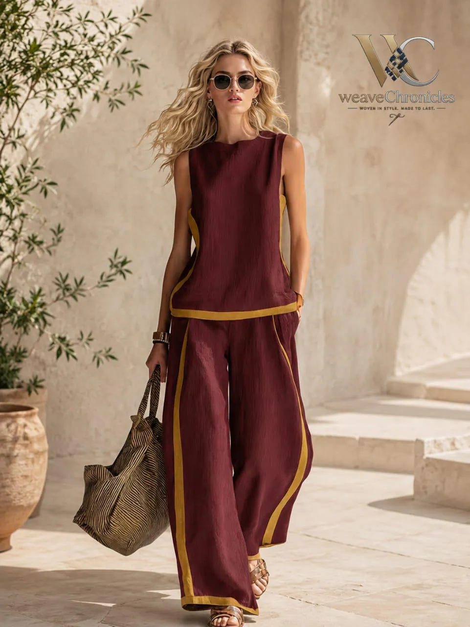 Women's Coord Set, Matching Lounge Set, Tank Top Set, Wide Leg Palazzo Pants, Tunic Set, Resortwear, Coastal Vacation Outfit - image 4