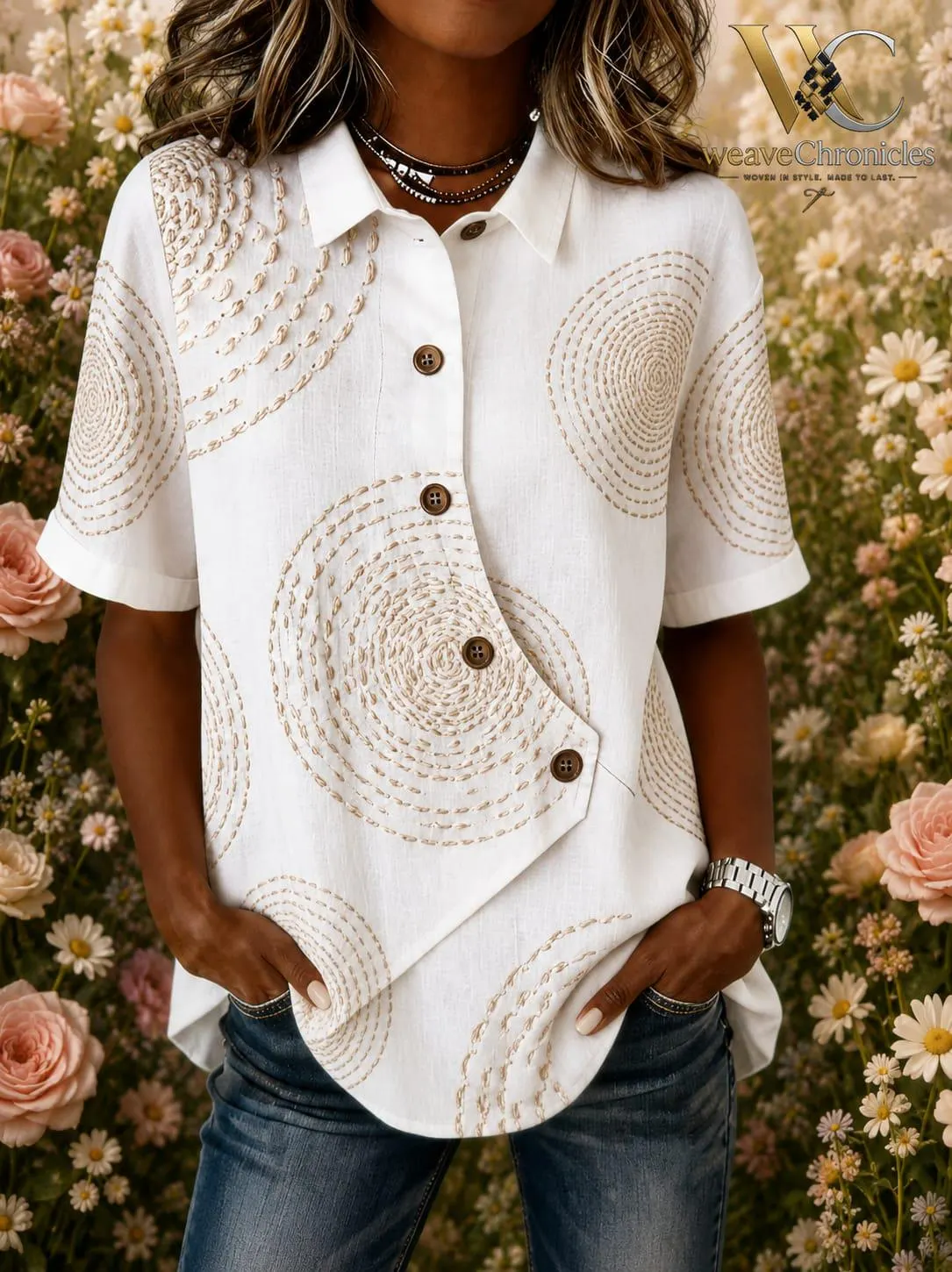 Irregular Hem Blouse Women's Button Front Shirt Casual Collared Tunic Relaxed Summer Top - image 5