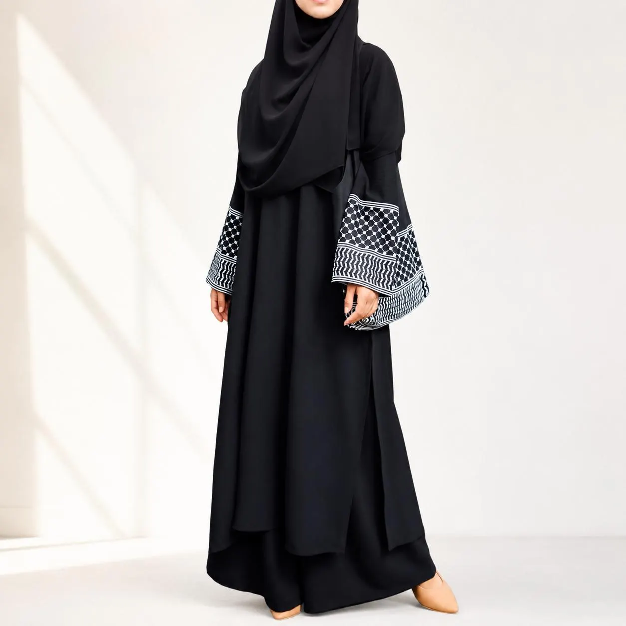 Cotton polyester 3-Piece Modest Outfit, Oversized Tunic, Wide Leg Pants, Matching Bag, Eid Gift - image 3