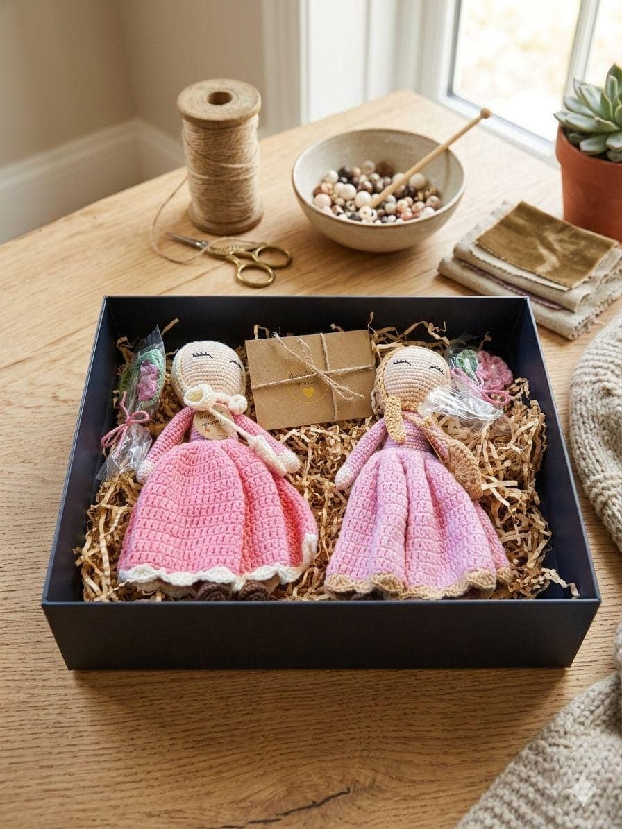 Handmade Crochet Muslim Dolls Twin Gift Set, Hijab Amigurumi Sisters, Eid Present