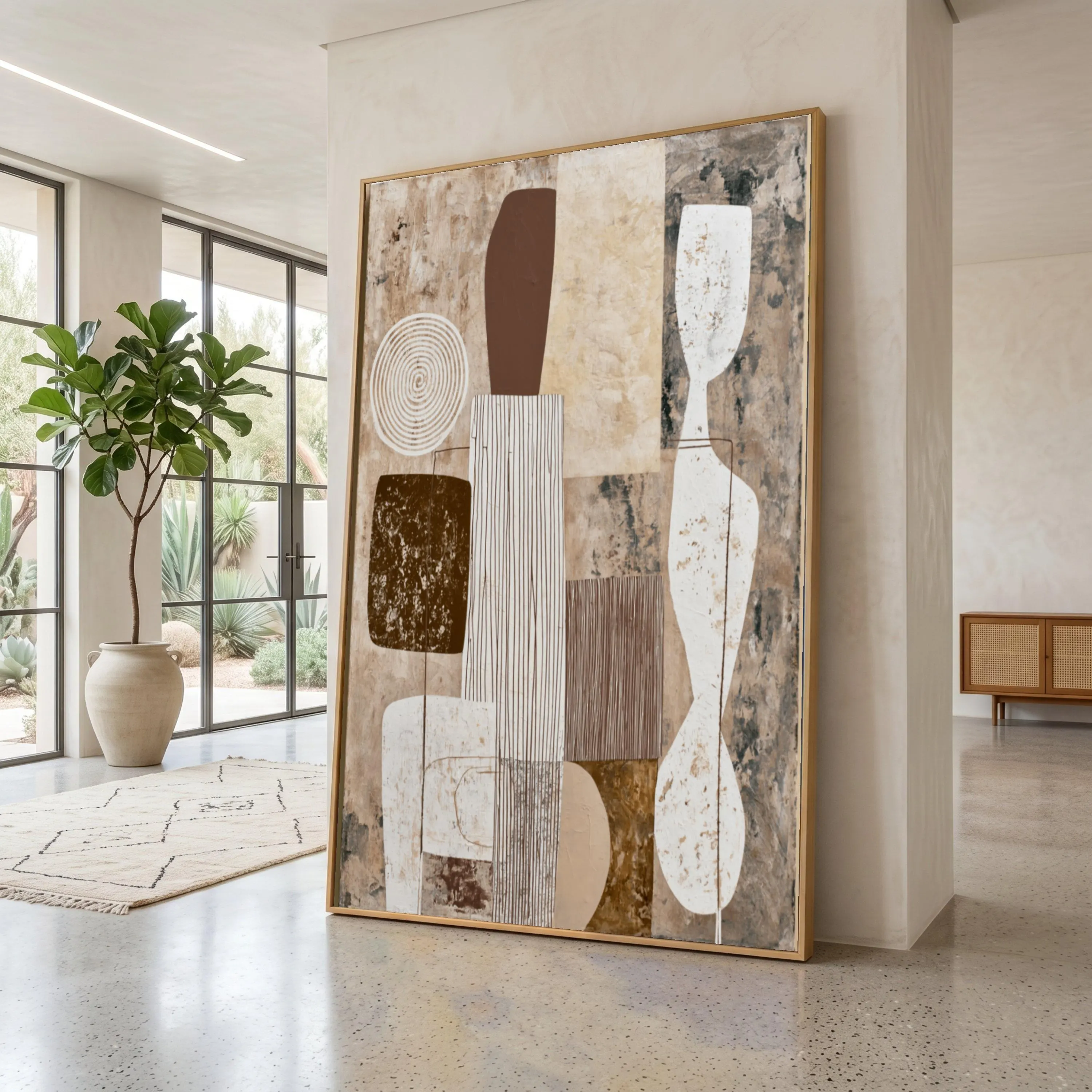 Neutral Abstract Shapes Canvas Wall Art, Geometric Modern Design, Earth Tone Decor, Contemporary Home Accent, Ready to Hang Artwork