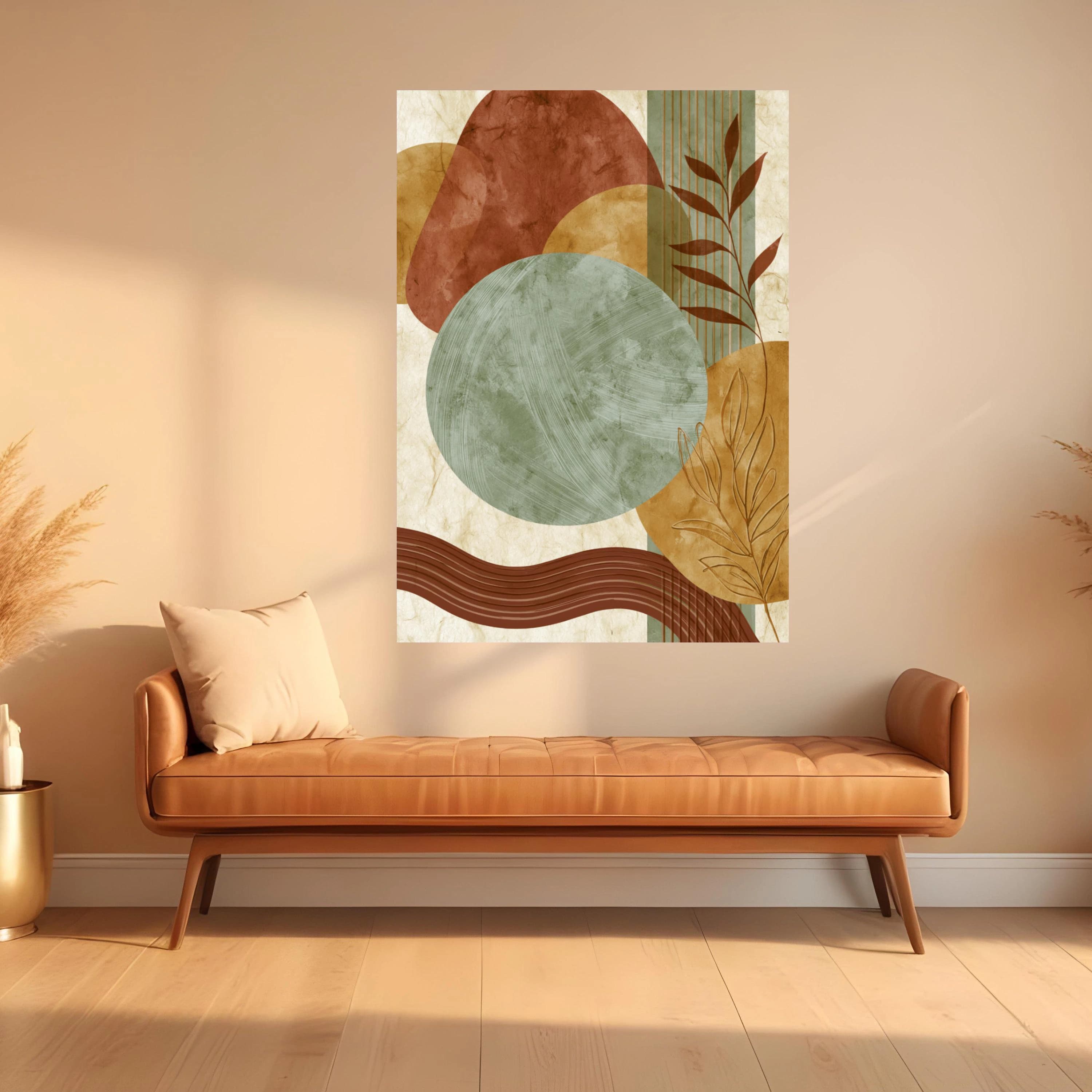 Abstract Earth Tone Shapes Canvas, Modern Geometric Wall Art, Botanical Line Art, Contemporary Home Decor, Organic Style Canvas - image 4