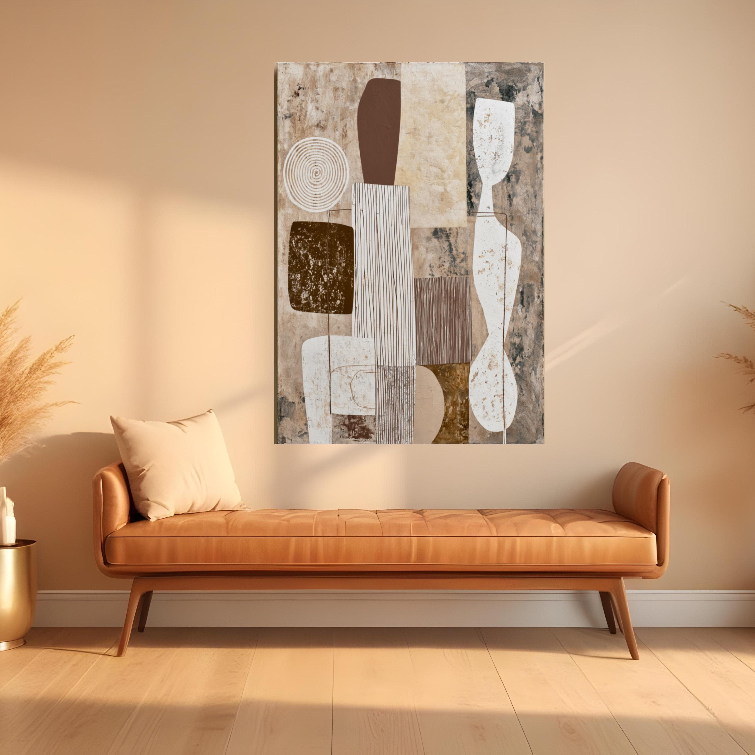 Neutral Abstract Shapes Canvas Wall Art, Geometric Modern Design, Earth Tone Decor, Contemporary Home Accent, Ready to Hang Artwork - image 4