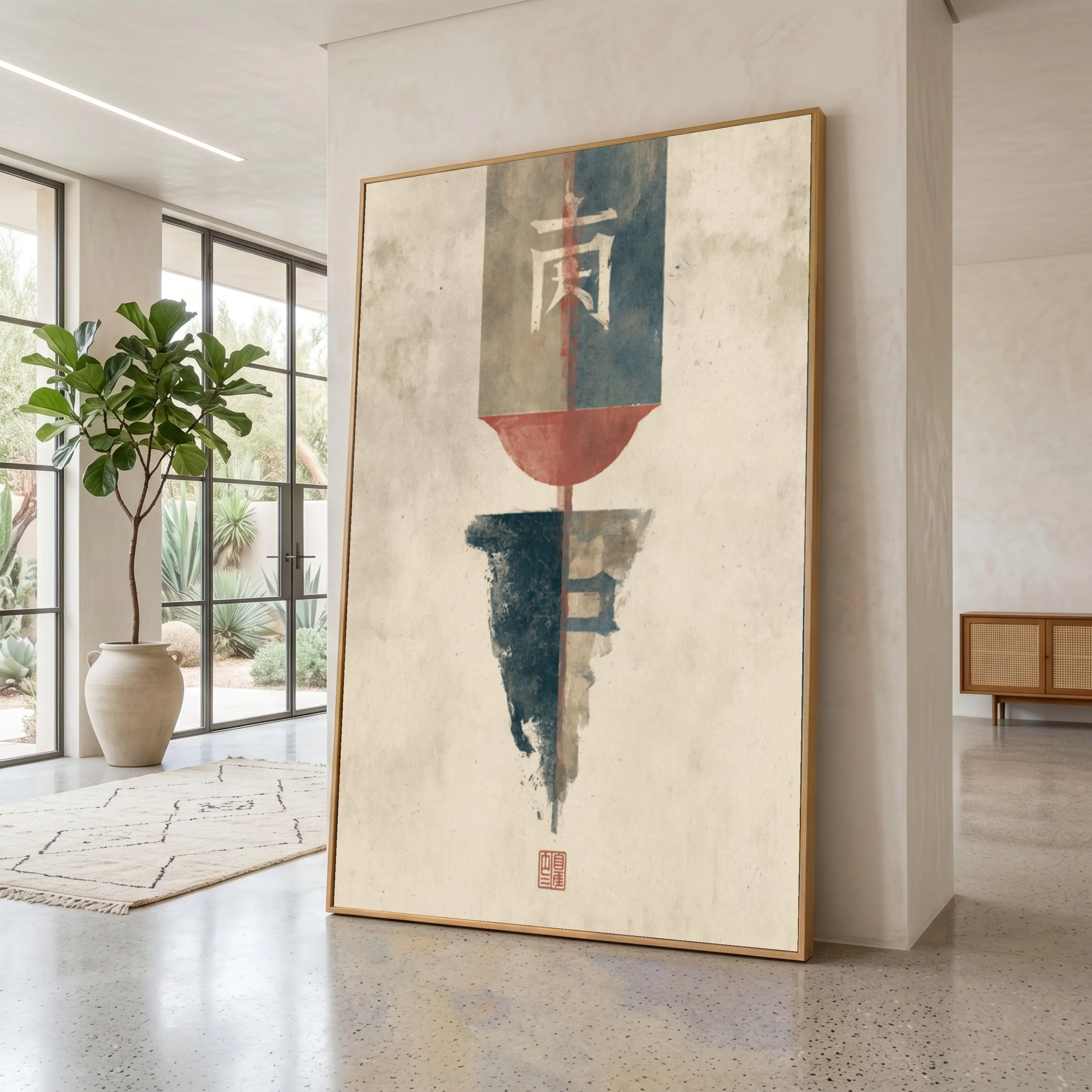 Minimalist Asian Calligraphy Canvas, Abstract Zen Wall Art, Modern Japanese Decor, Neutral Color Palette, Cultural Canvas Print
