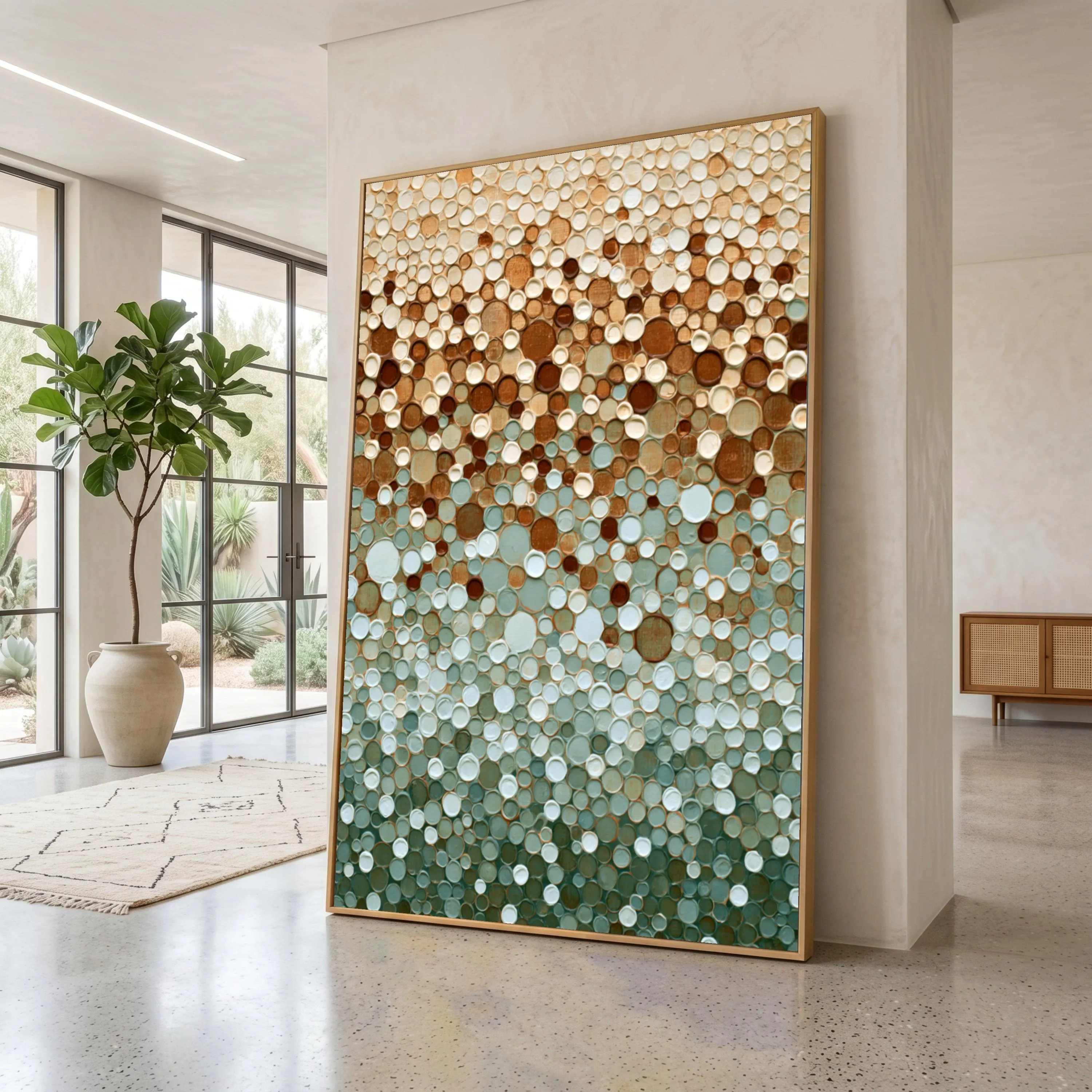 Earth Tone Circles Canvas Wall Art, Abstract Geometric Pattern, Modern Home Decoration, Brown Blue Beige Canvas Art
