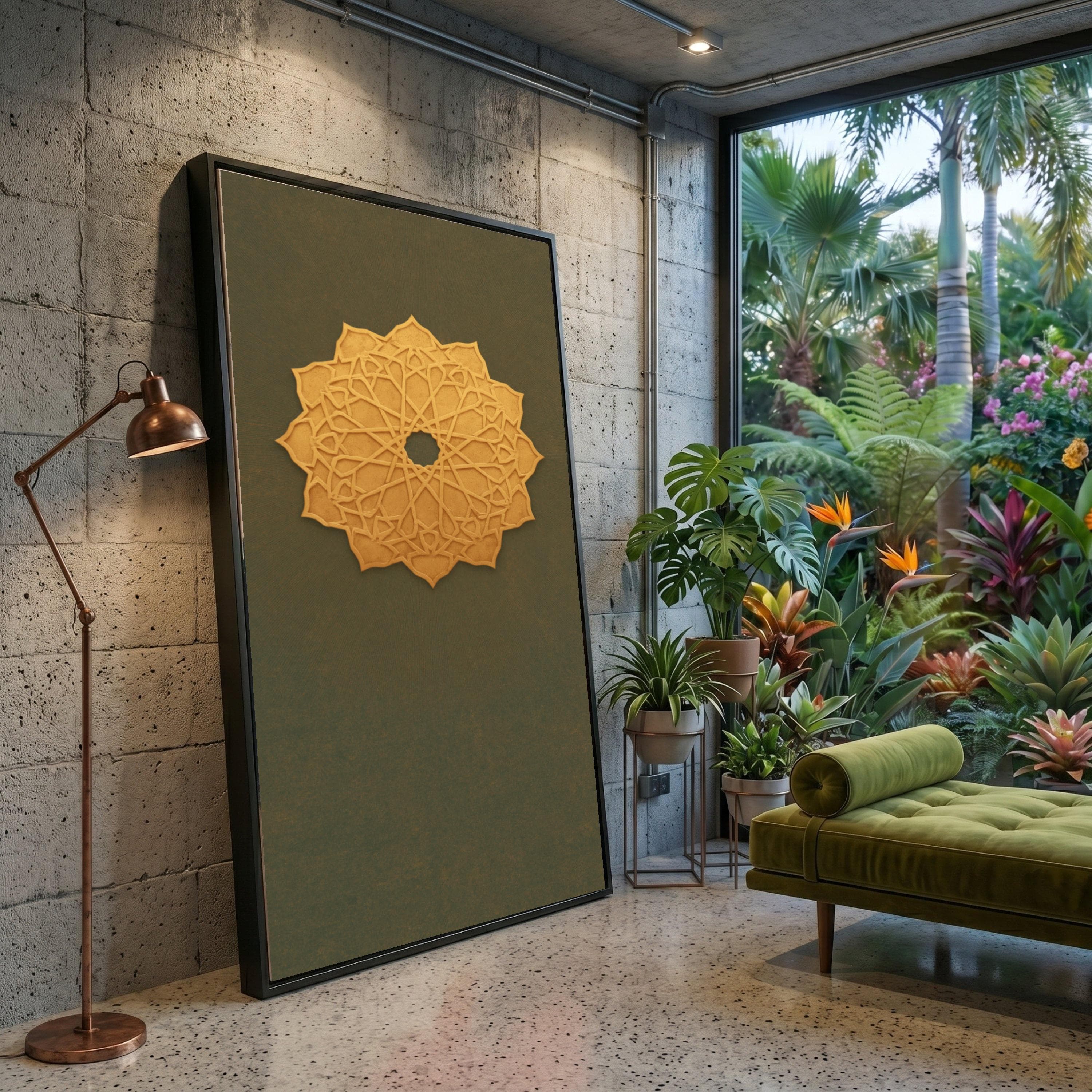 Golden Mandala Design Canvas, Geometric Wall Art, Abstract Pattern Decoration, Modern Home Canvas, Ready to Hang Artwork