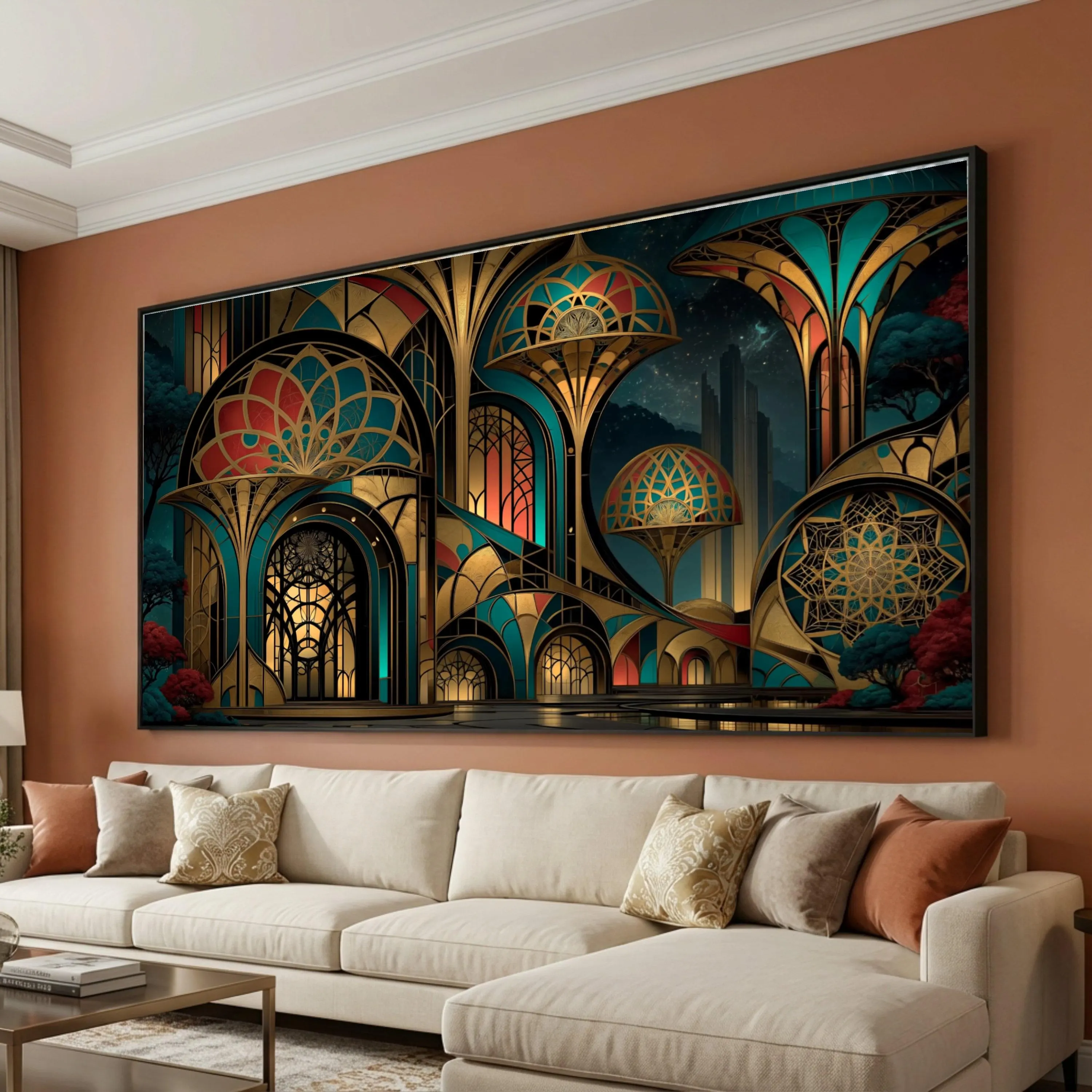 Art Deco Architecture Canvas, Geometric Pattern Wall Art, Elegant Modern Home Decor, Luxury Design Canvas, Unique Indoor Decoration