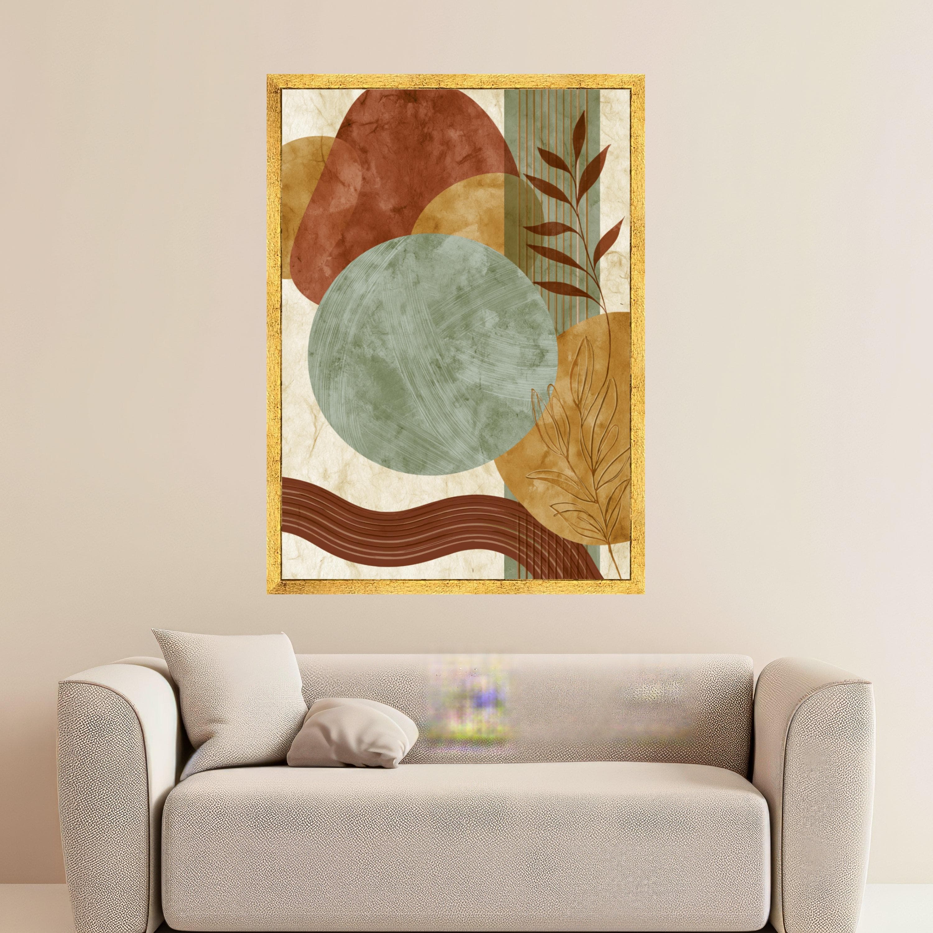 Abstract Earth Tone Shapes Canvas, Modern Geometric Wall Art, Botanical Line Art, Contemporary Home Decor, Organic Style Canvas - image 3