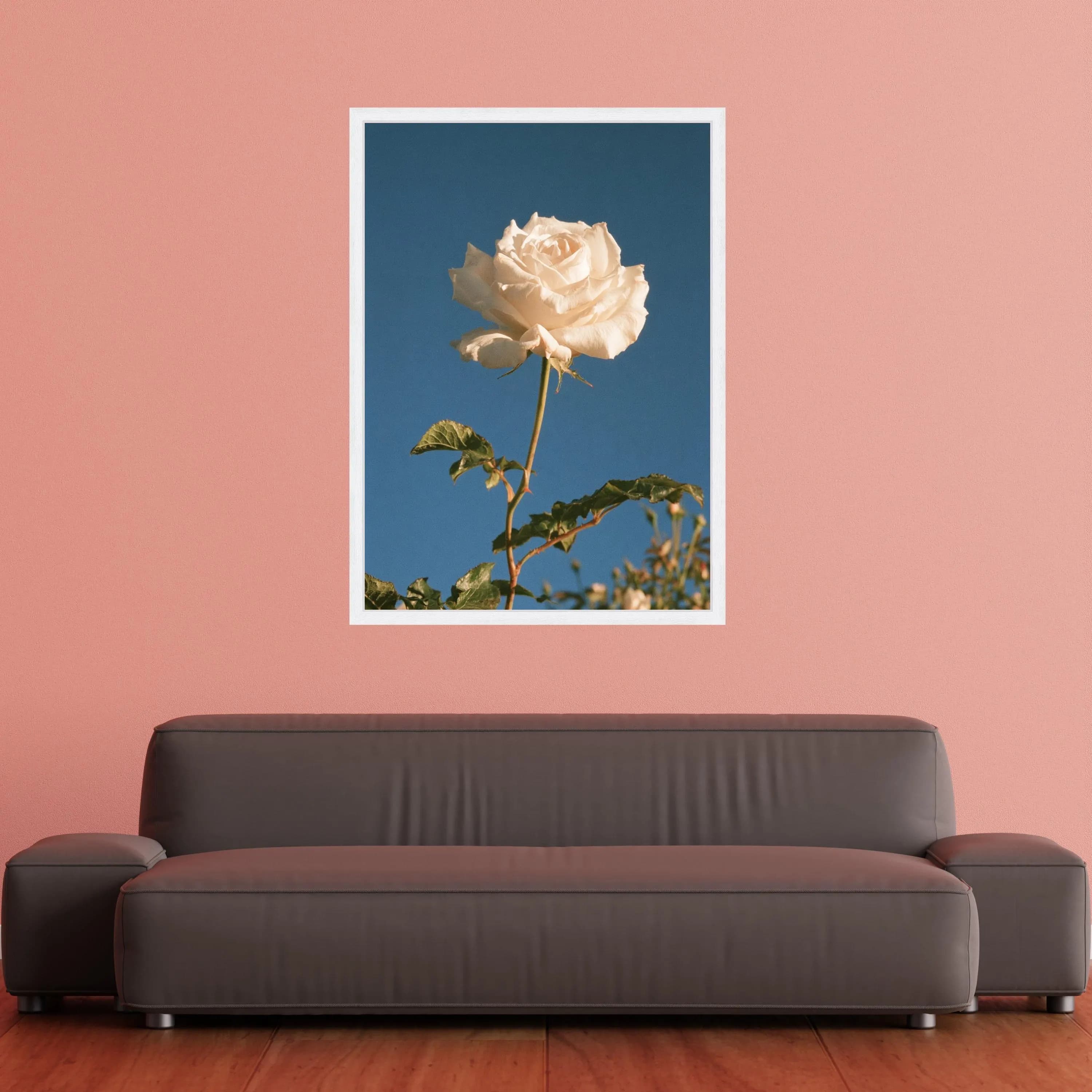 White Rose Bloom Canvas, Single Flower Wall Art, Botanical Canvas Decoration, Floral Home Accent, Blue Sky Background Print - image 5