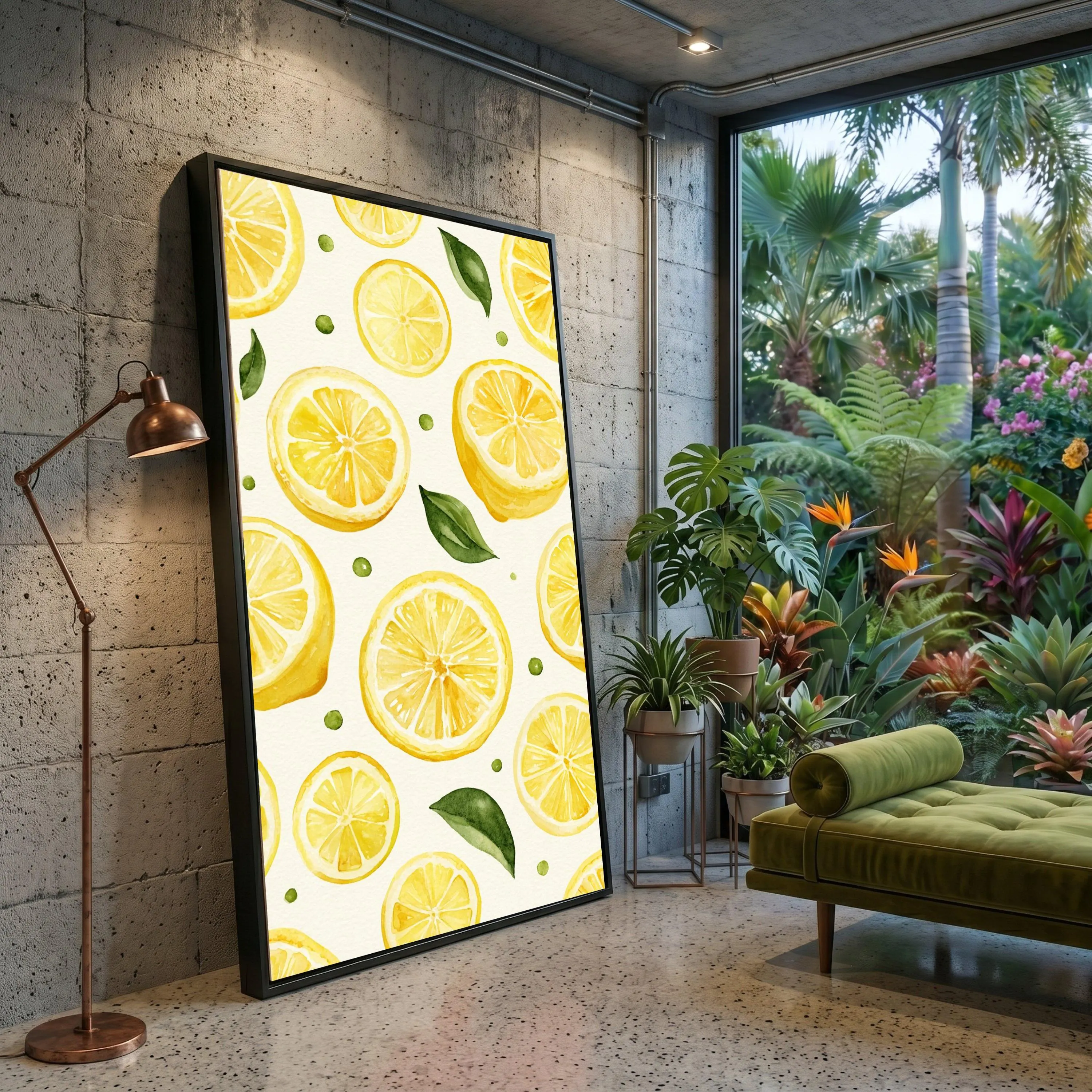 Fresh Lemon Slices Canvas Wall Art, Citrus Fruit Pattern, Kitchen Decor Canvas, Summer Fruit Illustration, Bright Yellow Canvas