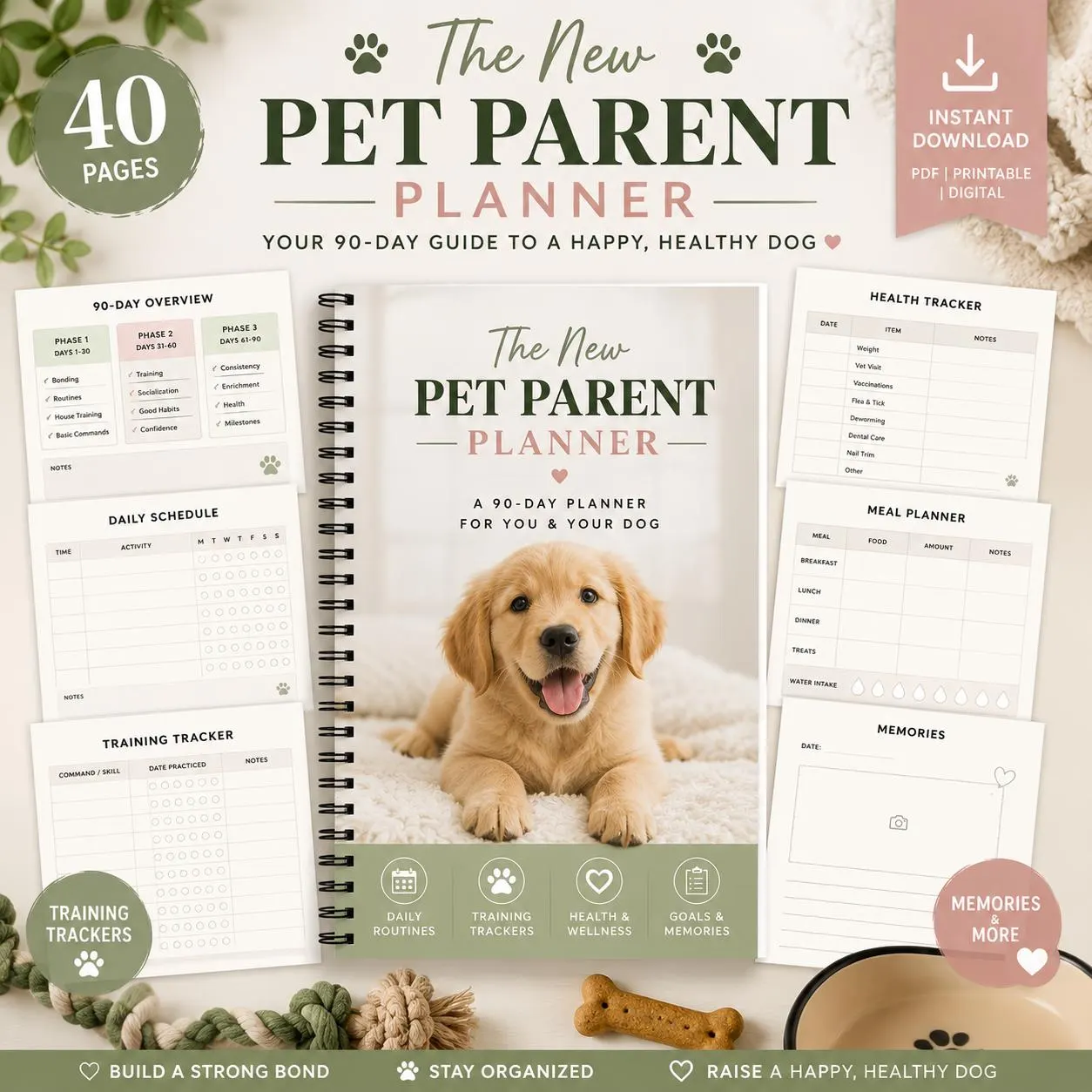 New Pet Parent Planner Printable | Puppy Checklist, Vet Tracker, Training Log, Vaccination Record | Dog Owner Digital Download PDF